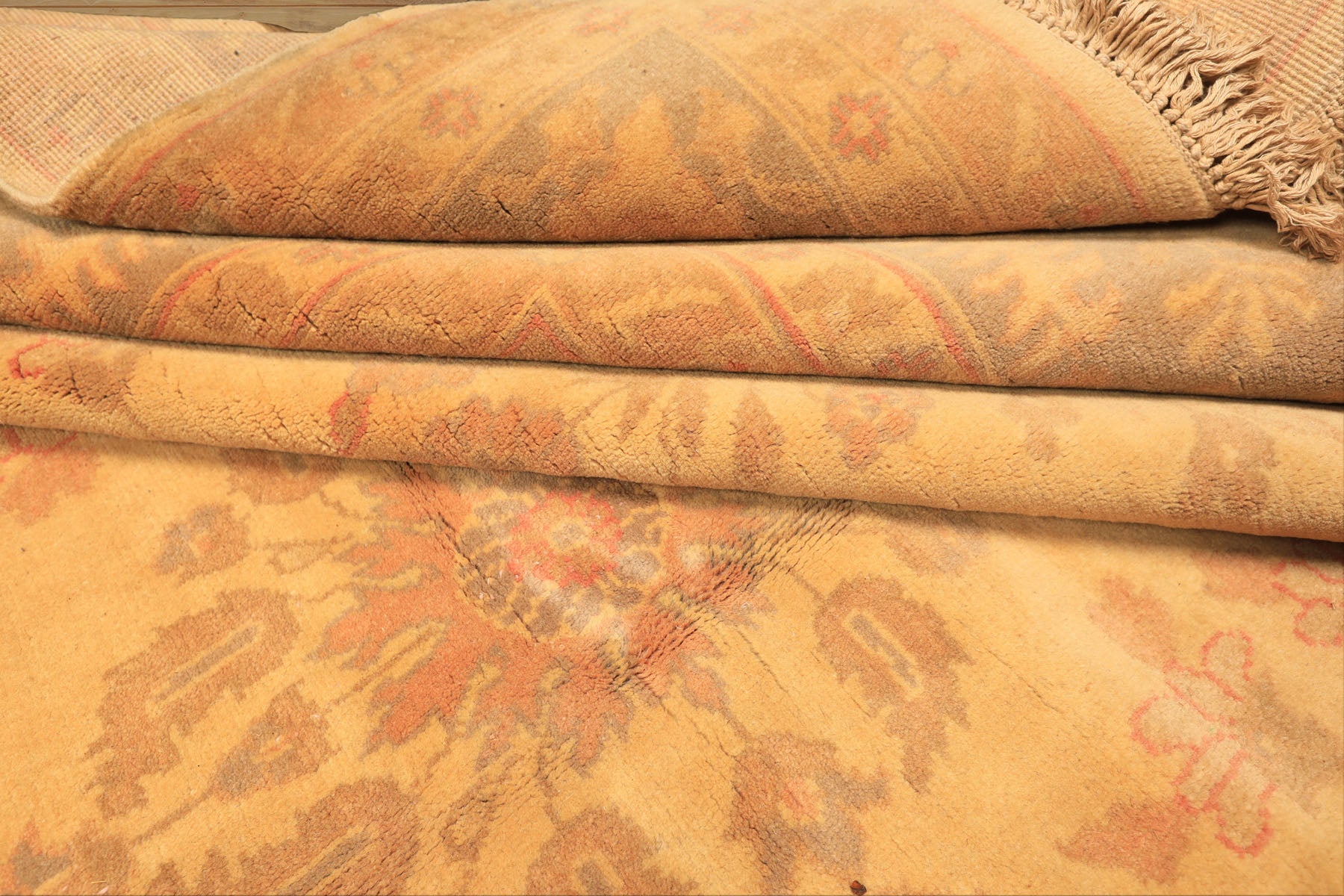 9x12 Beige, Celadon, Light Peach Color Hand Knotted Oushak Wool Traditional Oriental Rug
