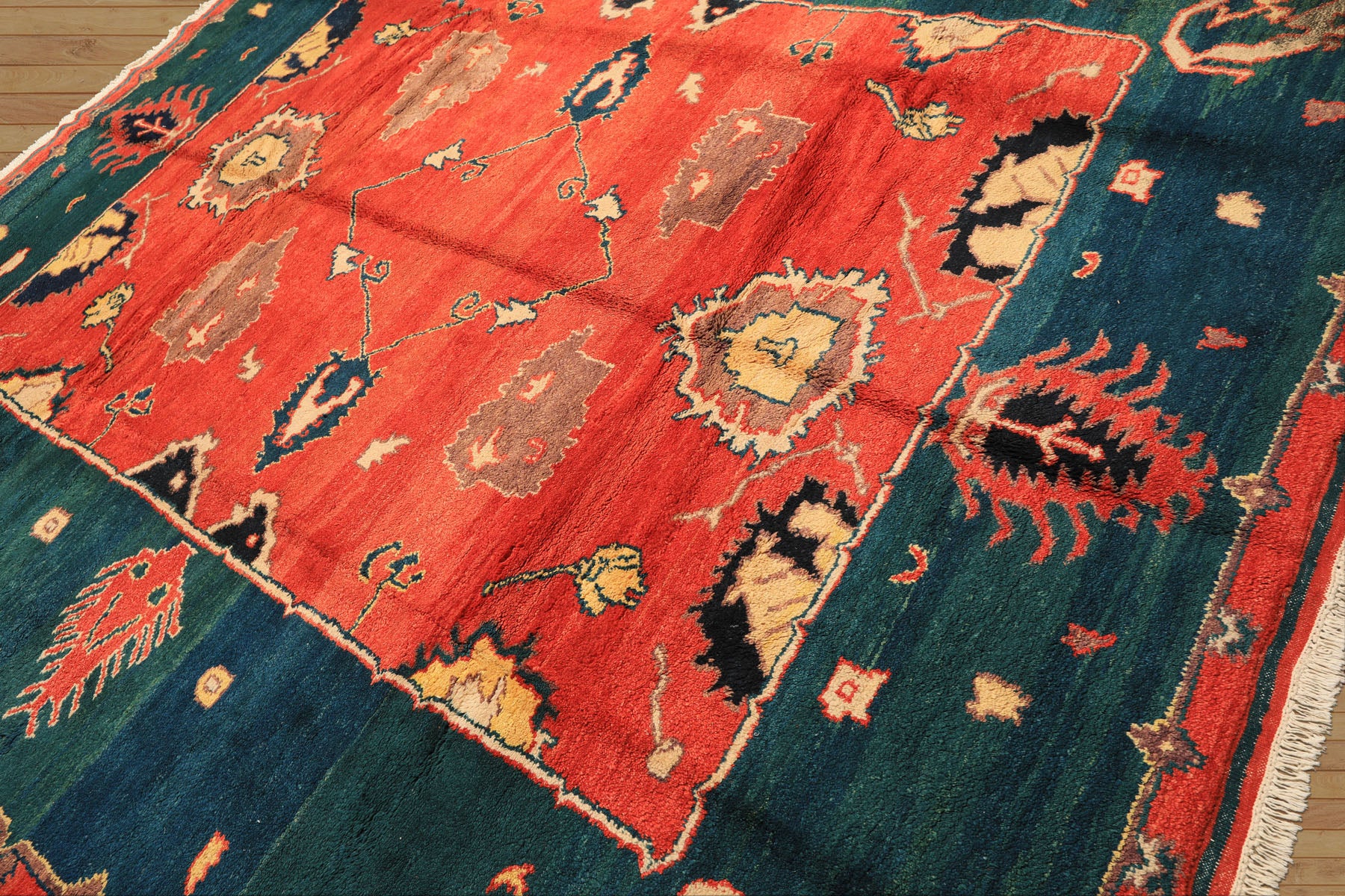 9x12 Coral, Turquoise, Teal Color Hand Knotted Turkish Oushak Wool  Oriental Rug
