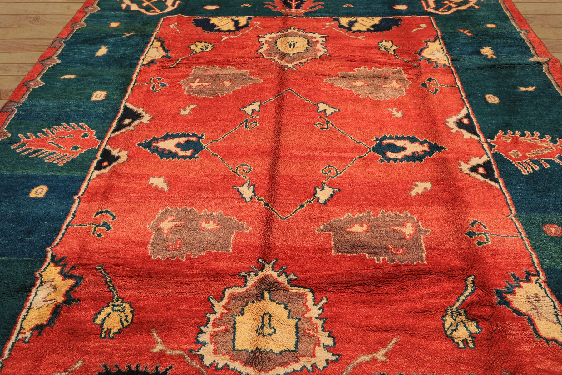 9x12 Coral, Turquoise, Teal Color Hand Knotted Turkish Oushak Wool  Oriental Rug