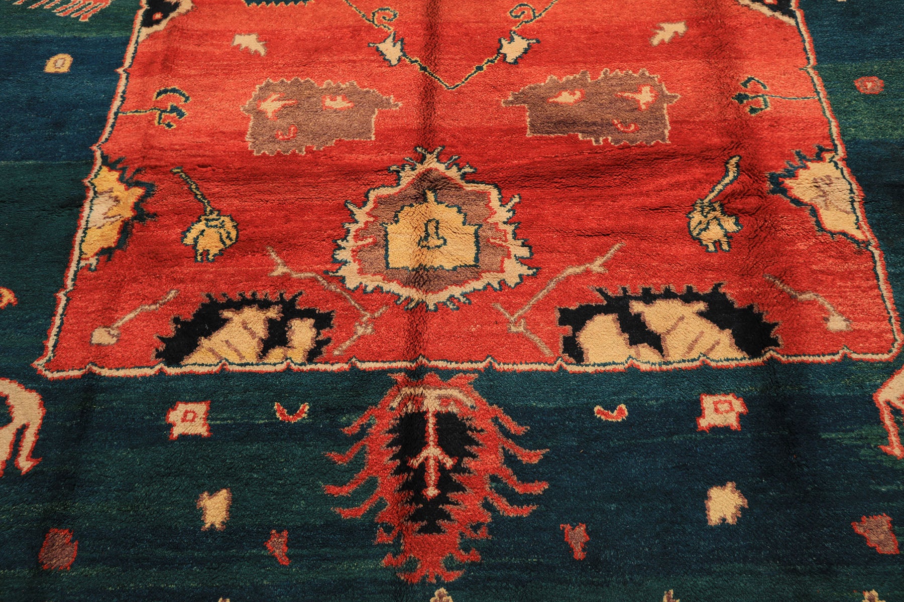 9x12 Coral, Turquoise, Teal Color Hand Knotted Turkish Oushak Wool  Oriental Rug