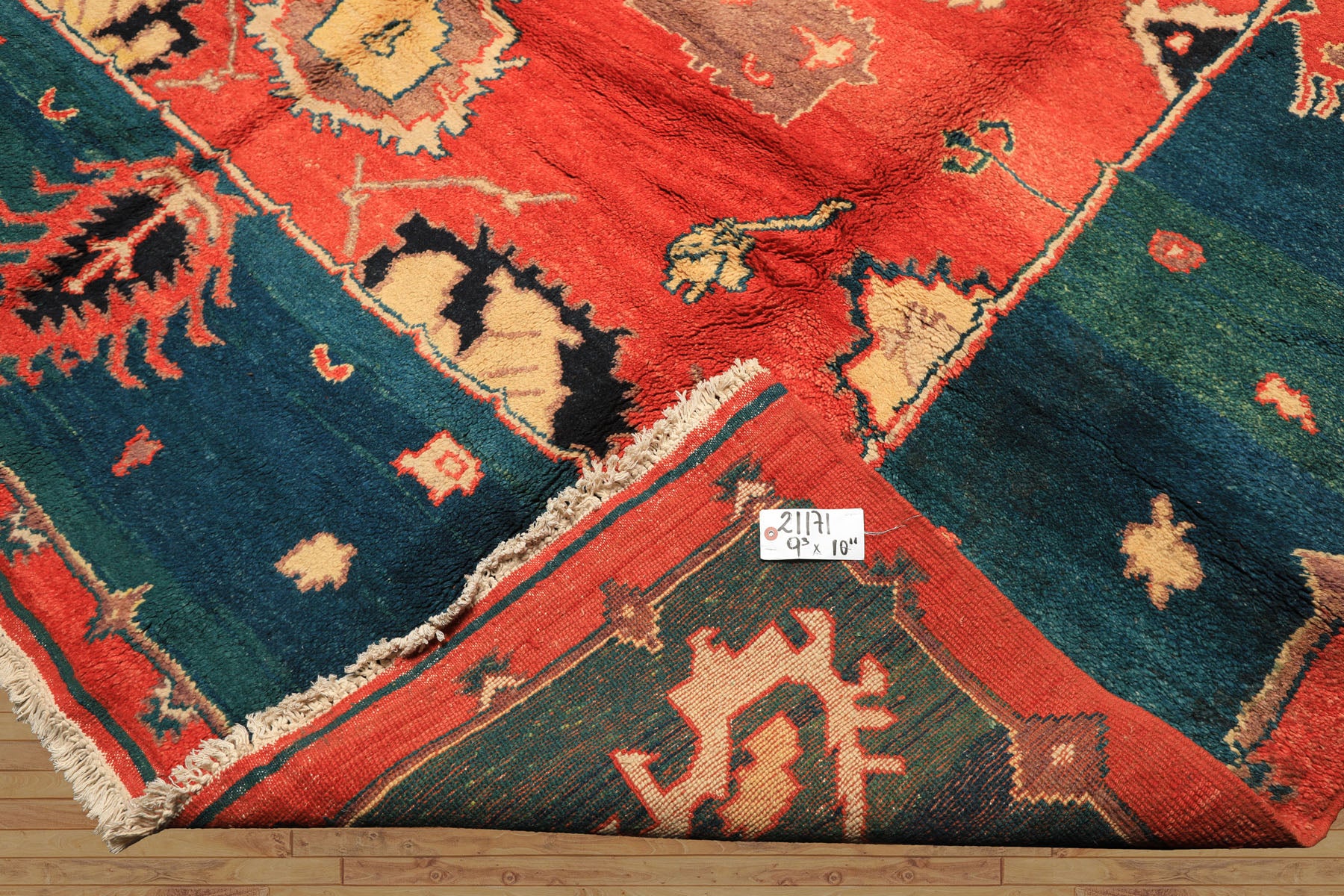 9x12 Coral, Turquoise, Teal Color Hand Knotted Turkish Oushak Wool  Oriental Rug
