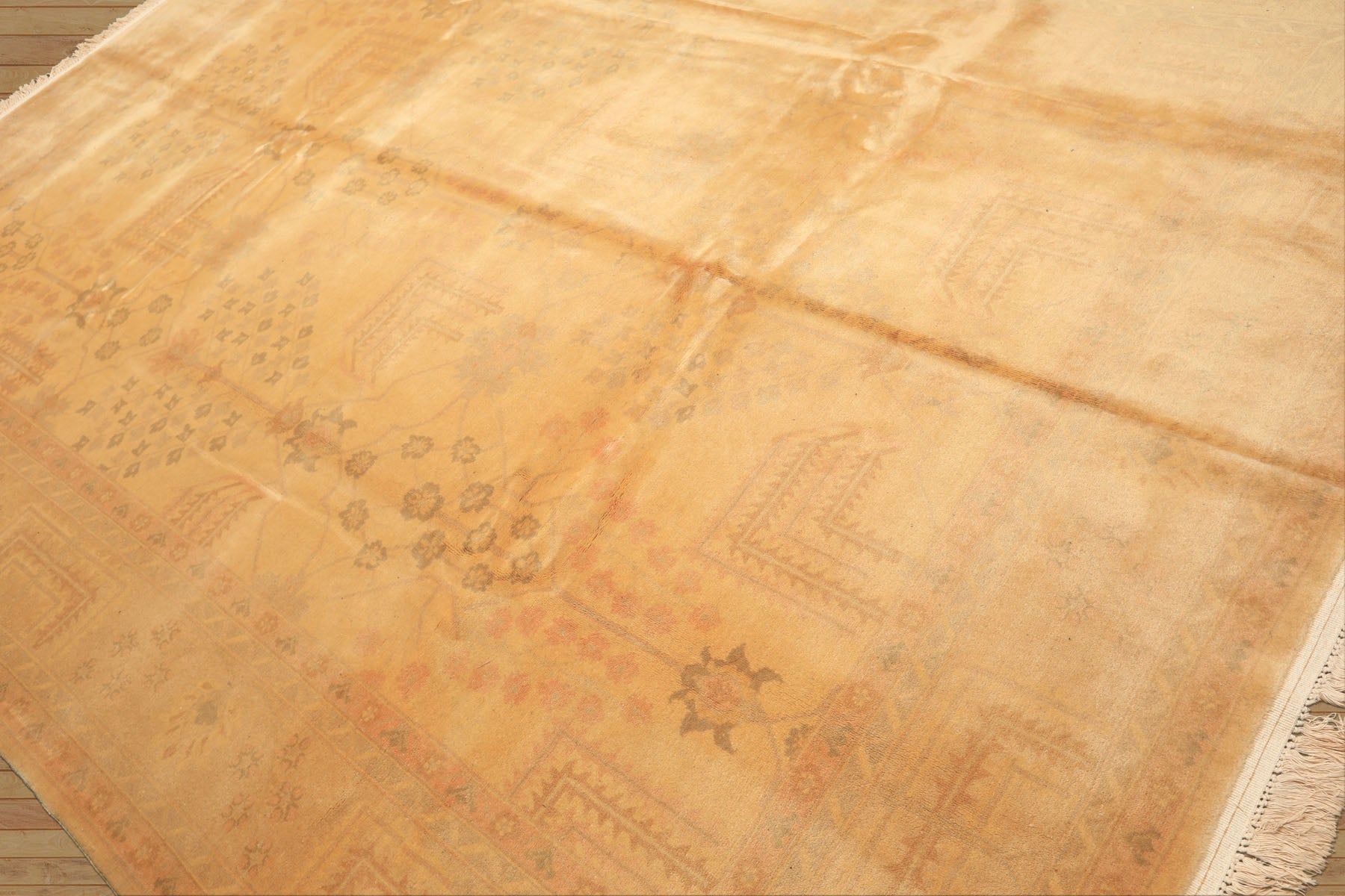 9x12 Tan, Beige, Gray Color Hand Knotted Oushak New Zealand Wool Transitional Oriental Rug