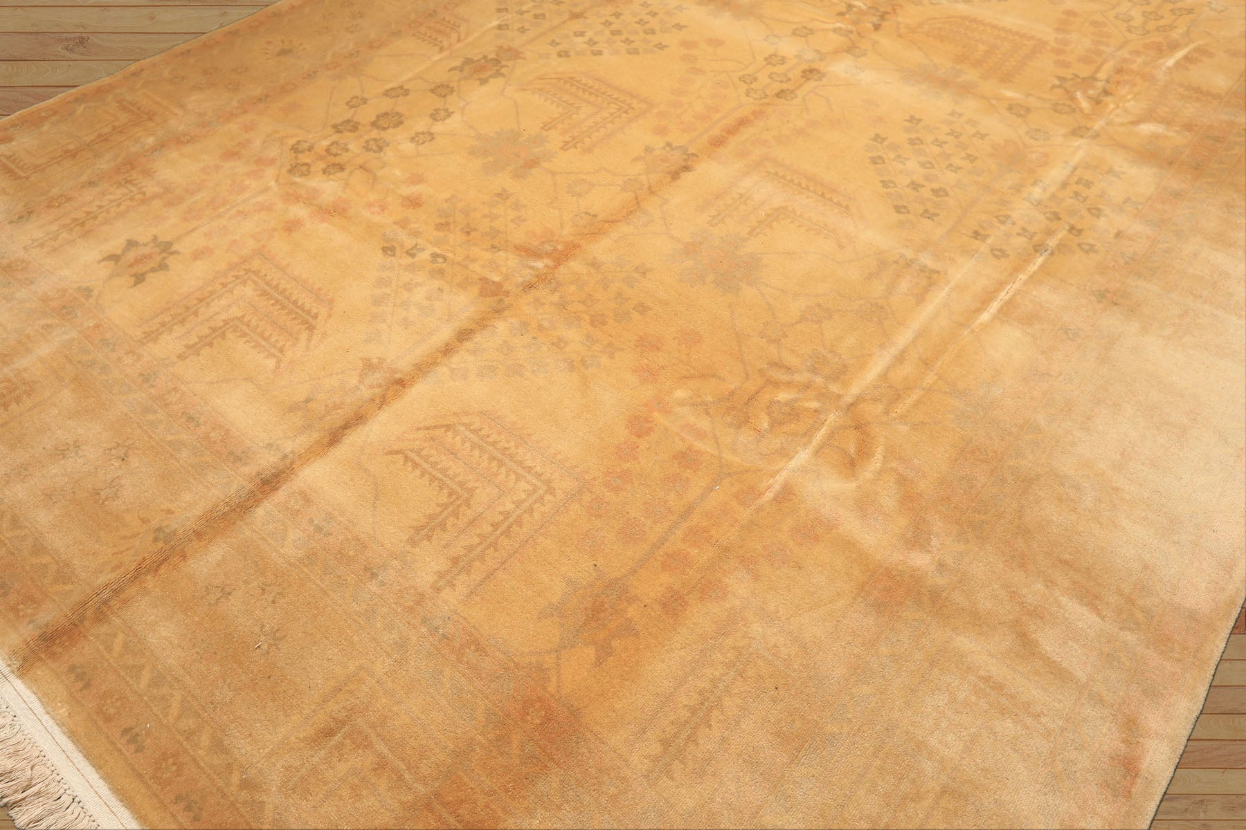 9x12 Tan, Beige, Gray Color Hand Knotted Oushak New Zealand Wool Transitional Oriental Rug