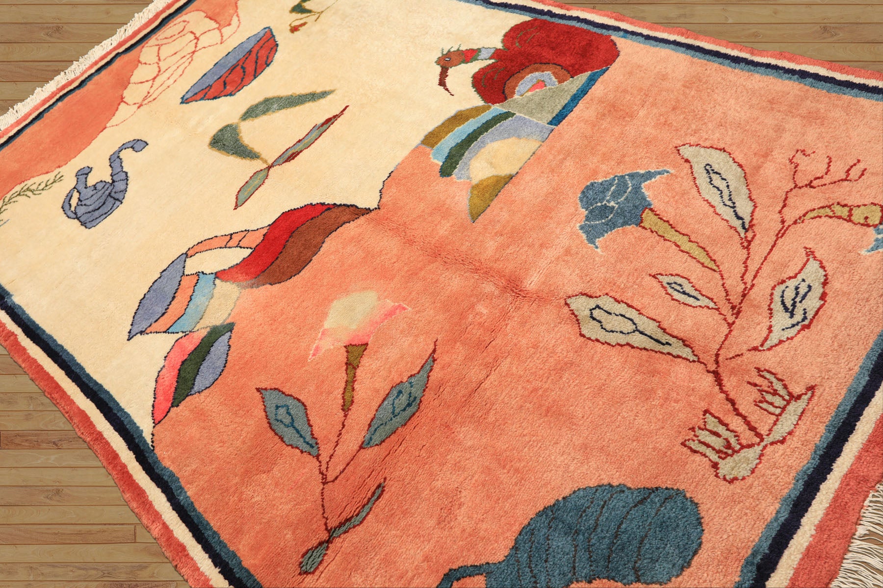 6x9 Ivory, Blush, Red Color Hand Knotted Gabbeh Wool Modern & Contemporary Oriental Rug