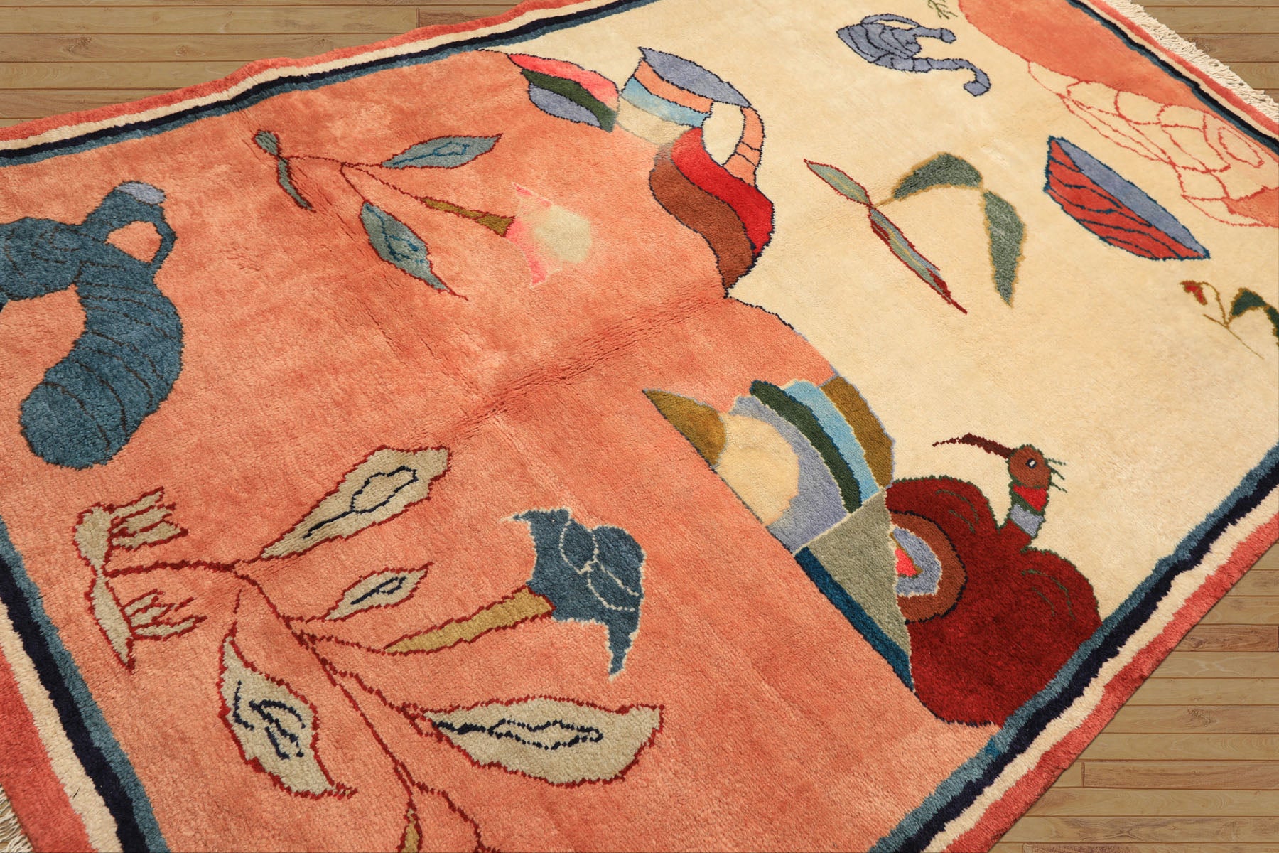 6x9 Ivory, Blush, Red Color Hand Knotted Gabbeh Wool Modern & Contemporary Oriental Rug