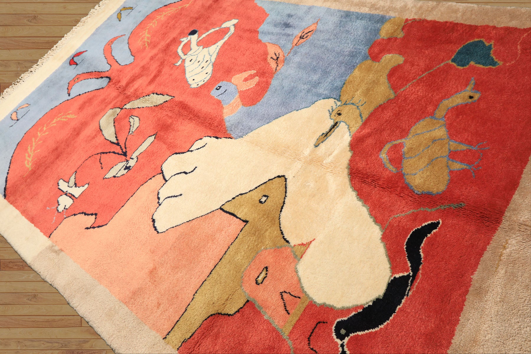 6x9 Coral, Ivory, Gold Color Hand Knotted Gabbeh Wool Modern & Contemporary Oriental Rug
