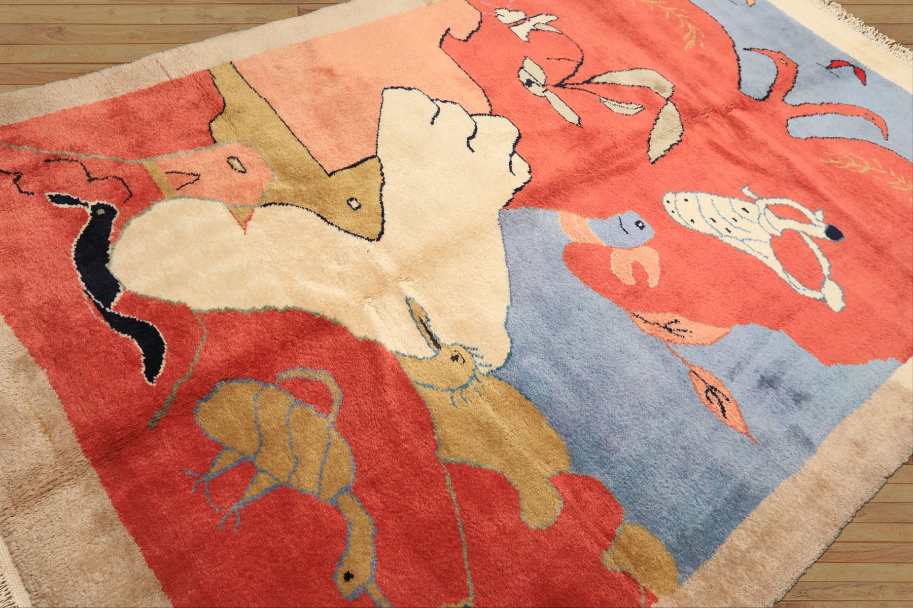 6x9 Coral, Ivory, Gold Color Hand Knotted Gabbeh Wool Modern & Contemporary Oriental Rug