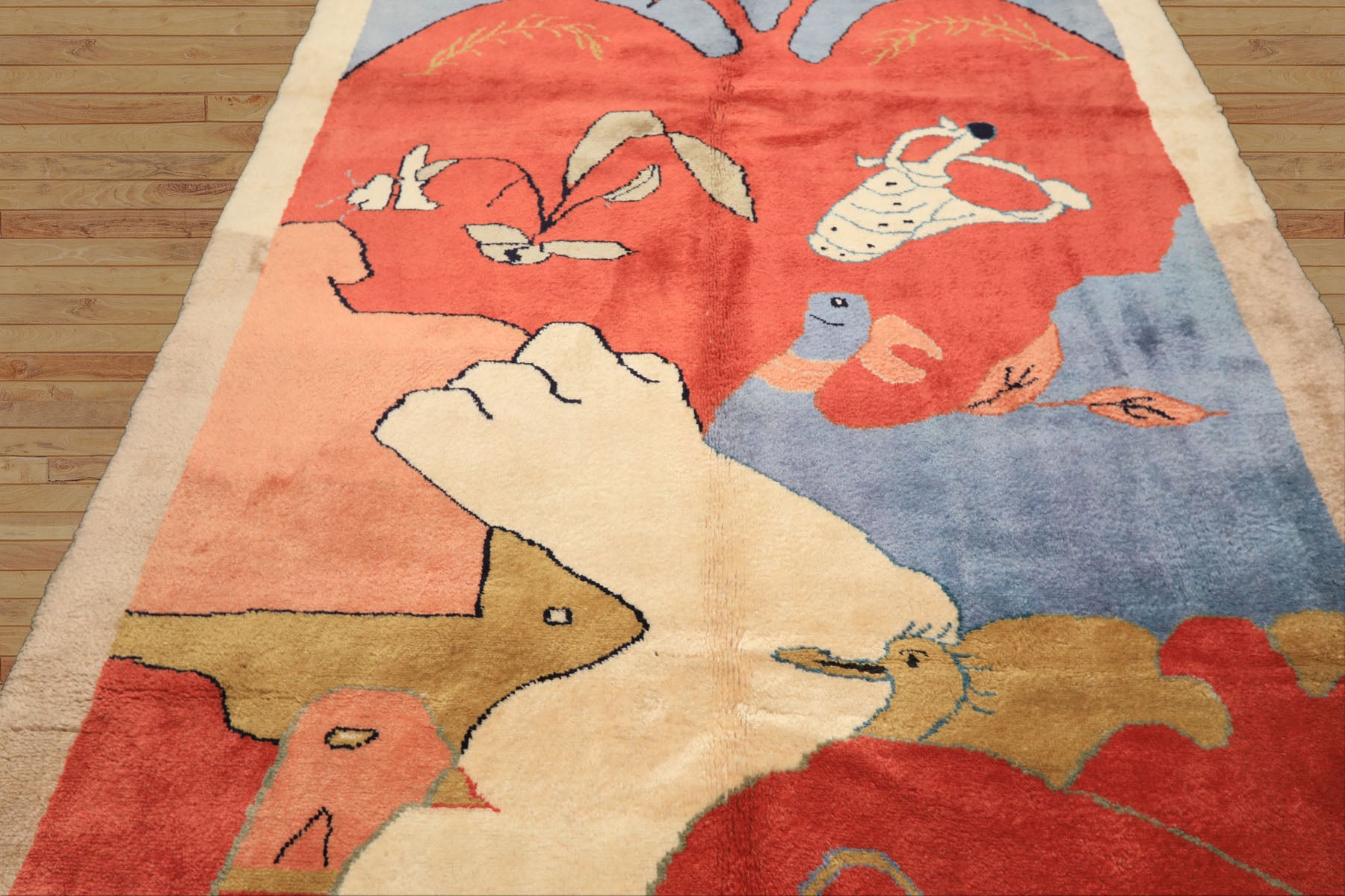 6x9 Coral, Ivory, Gold Color Hand Knotted Gabbeh Wool Modern & Contemporary Oriental Rug