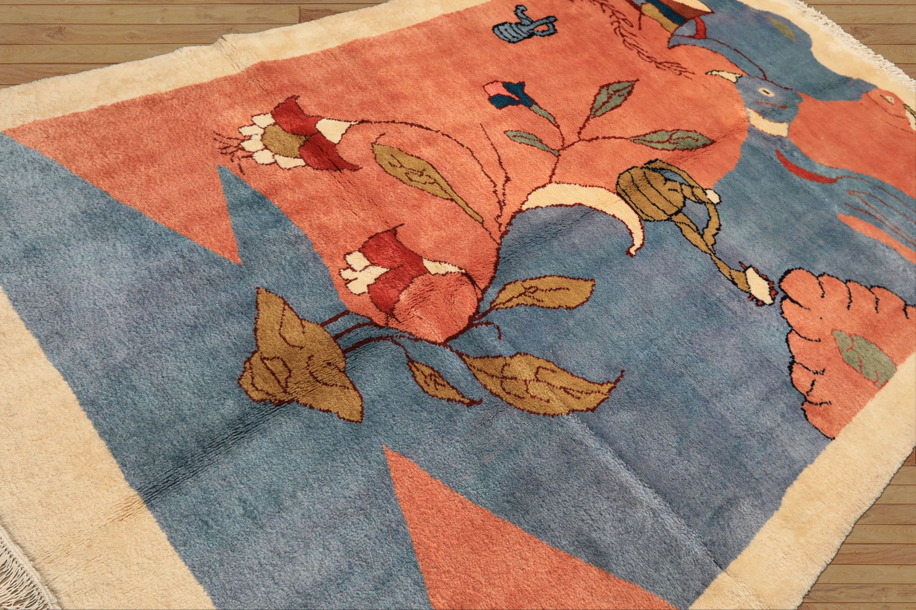 6x9 Blue, Blush, Lime Color Hand Knotted Gabbeh Wool Modern & Contemporary Oriental Rug