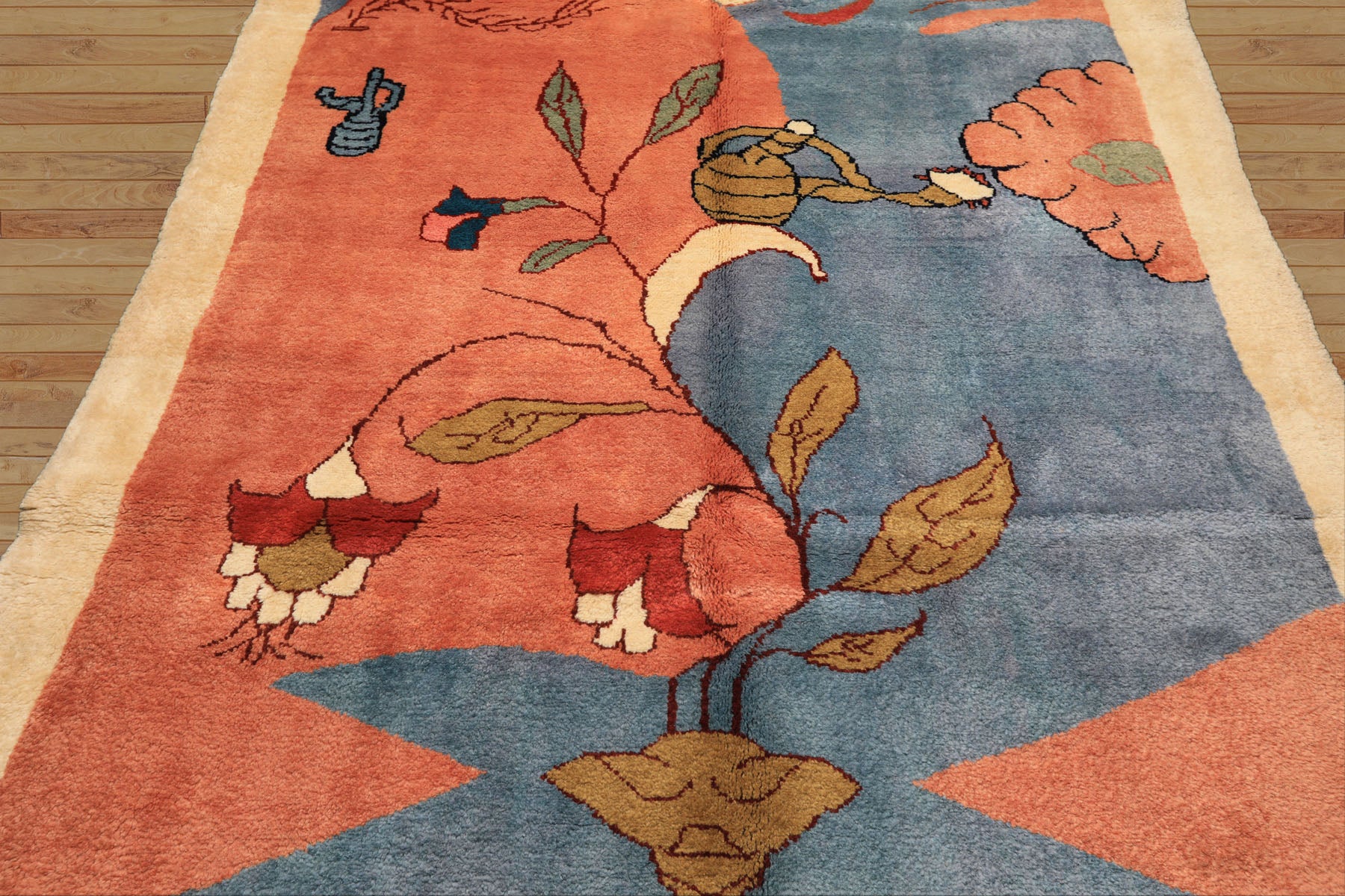 6x9 Blue, Blush, Lime Color Hand Knotted Gabbeh Wool Modern & Contemporary Oriental Rug
