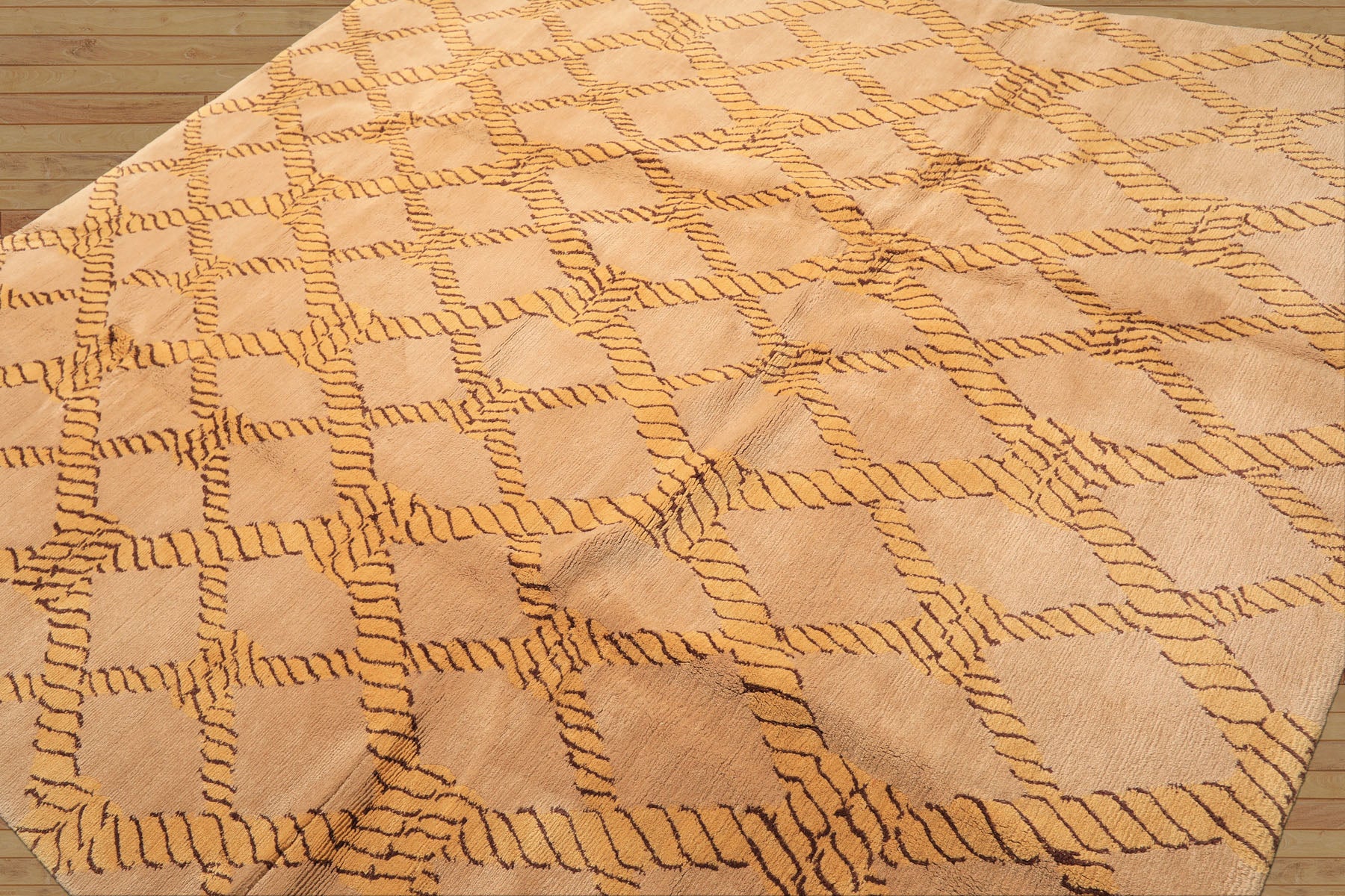 8x10 Tan, Gold, Chocolate Color Hand Knotted Tibetan Wool Transitional Oriental Rug