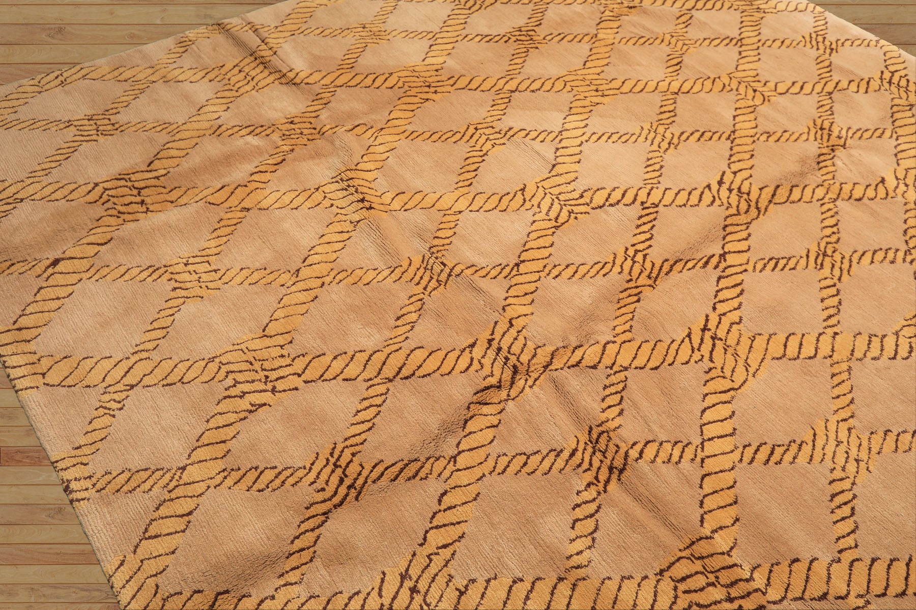 8x10 Tan, Gold, Chocolate Color Hand Knotted Tibetan Wool Transitional Oriental Rug