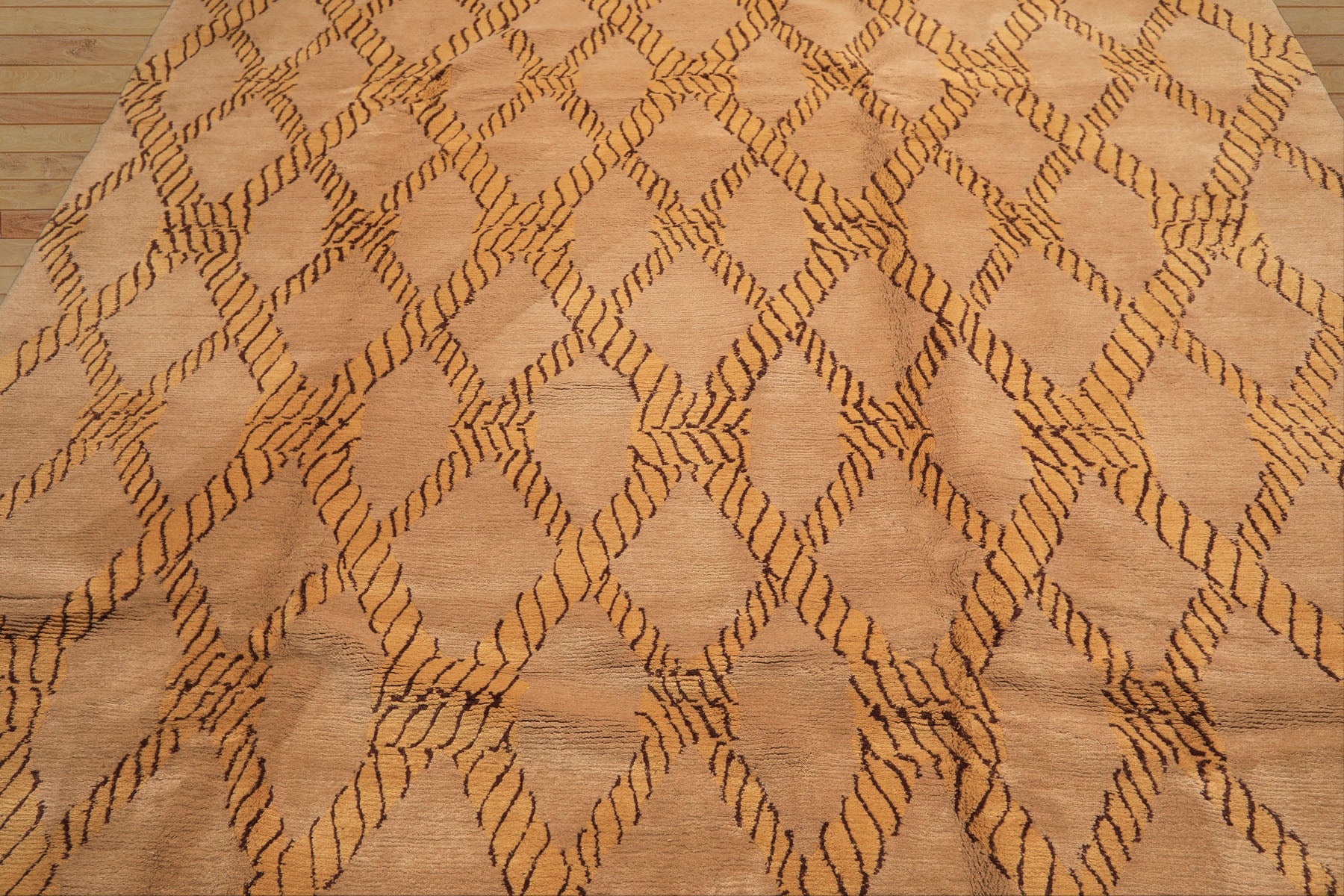 8x10 Tan, Gold, Chocolate Color Hand Knotted Tibetan Wool Transitional Oriental Rug