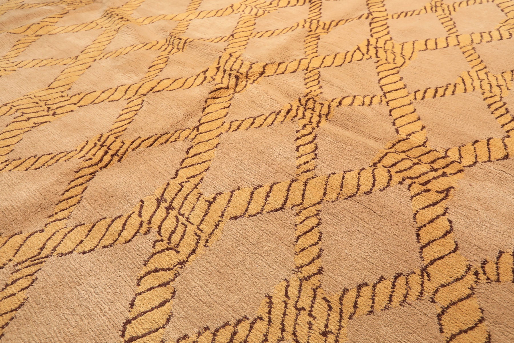 8x10 Tan, Gold, Chocolate Color Hand Knotted Tibetan Wool Transitional Oriental Rug