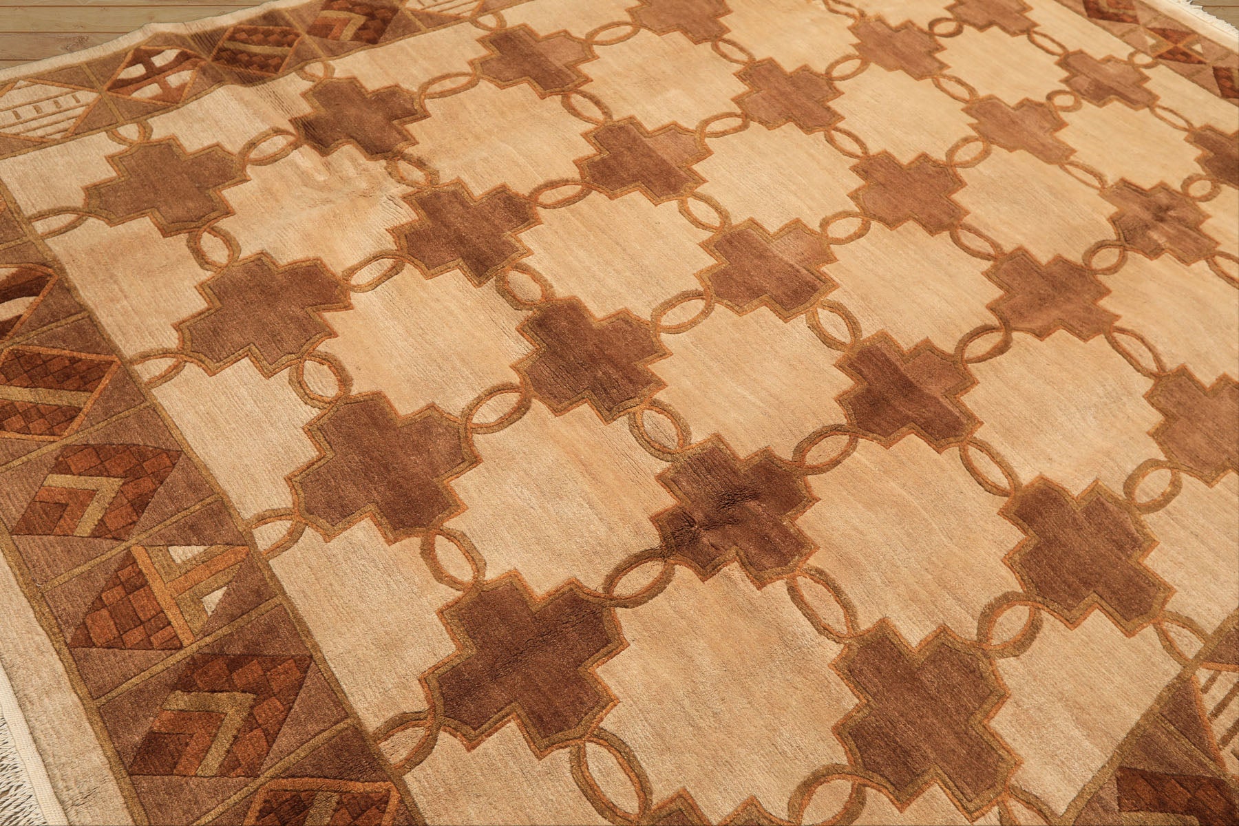 8x10 Beige, Brown, Olive Color Hand Knotted Tibetan Wool  Oriental Rug