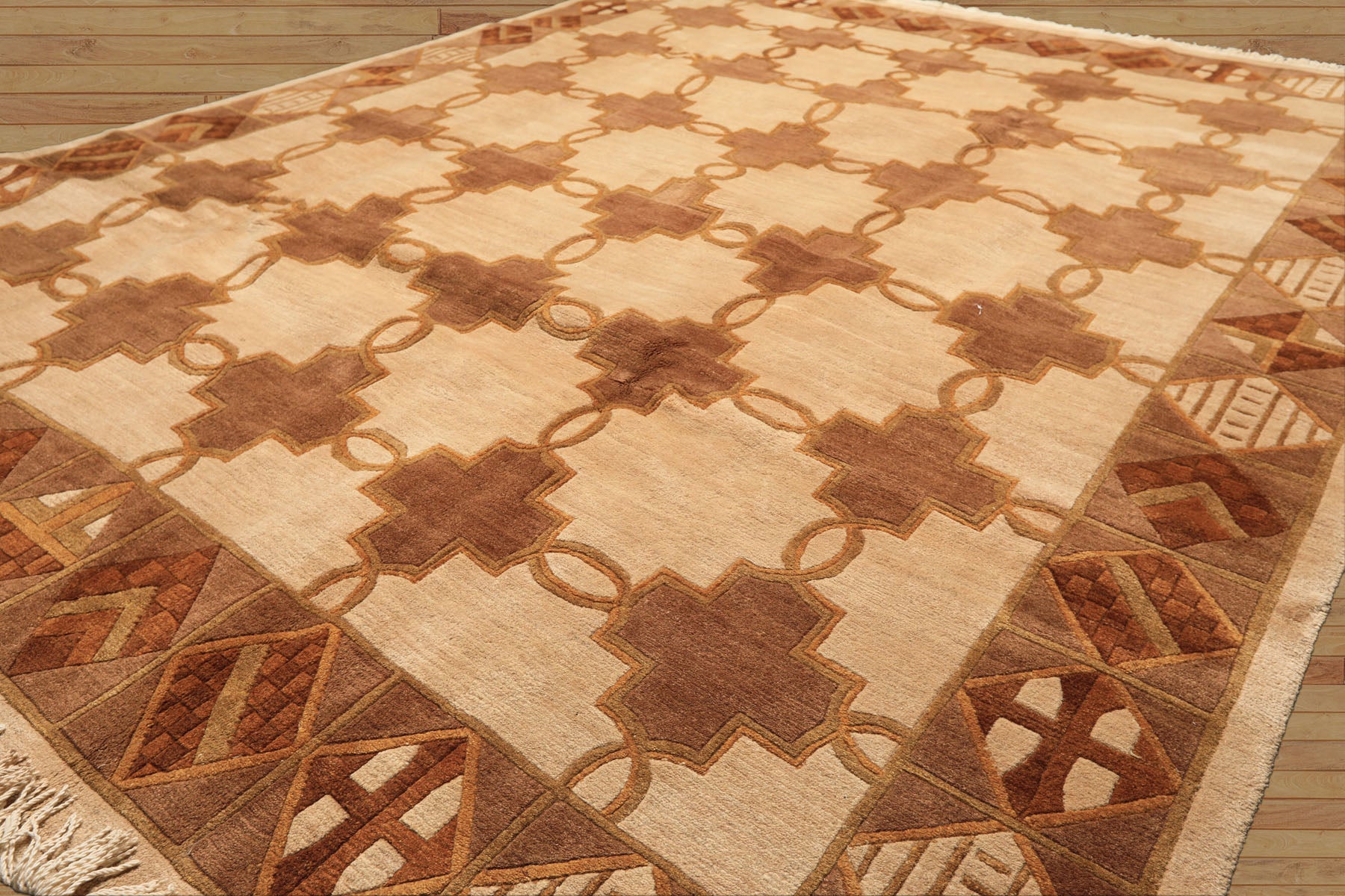 8x10 Beige, Brown, Olive Color Hand Knotted Tibetan Wool  Oriental Rug