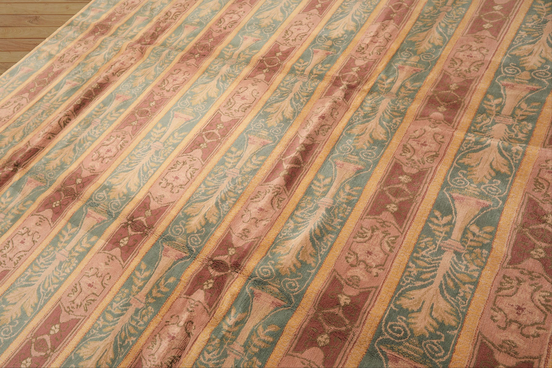 8x10 Blush, Aqua, Gold Color Hand Knotted Tibetan Wool Transitional Oriental Rug