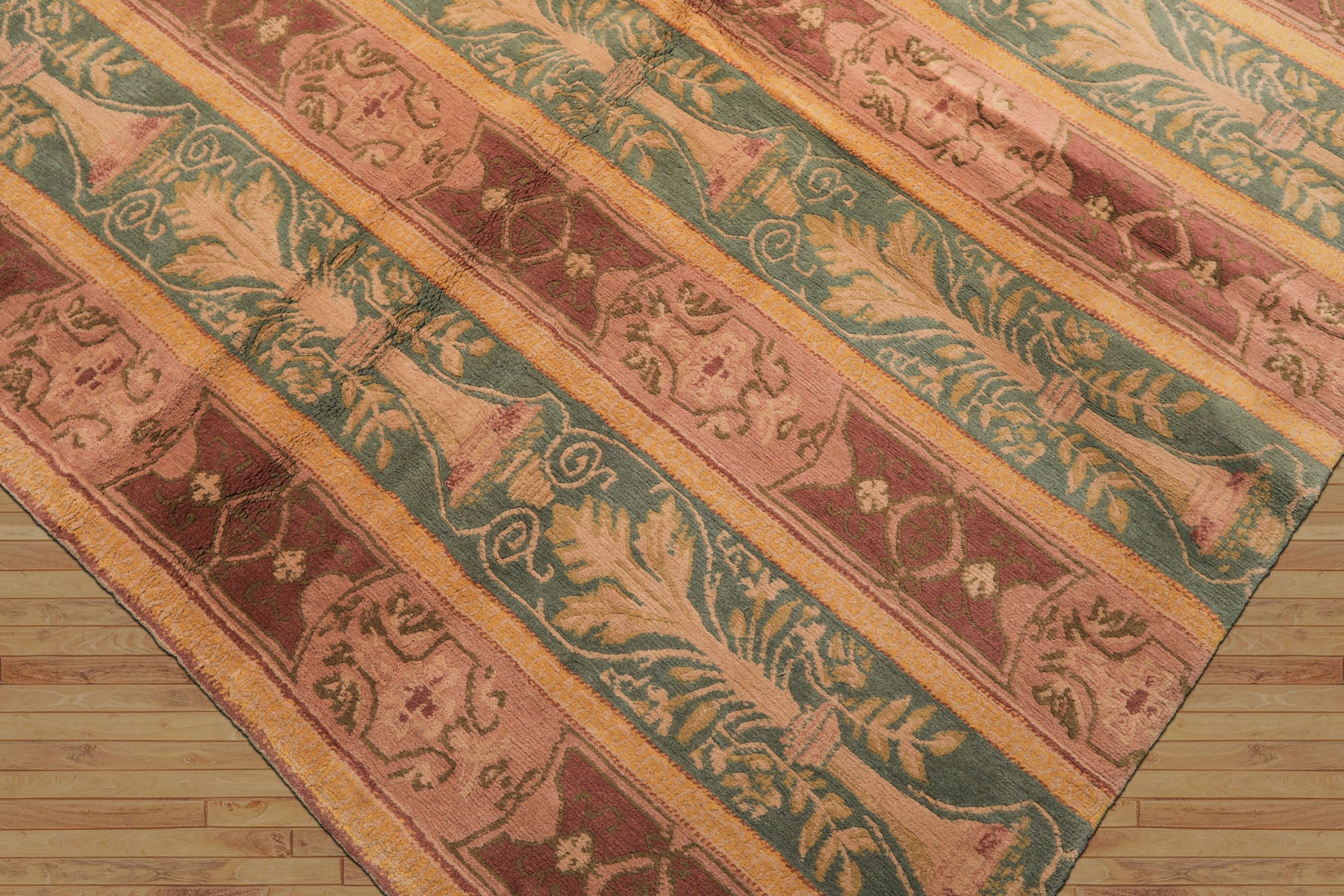 8x10 Blush, Aqua, Gold Color Hand Knotted Tibetan Wool Transitional Oriental Rug