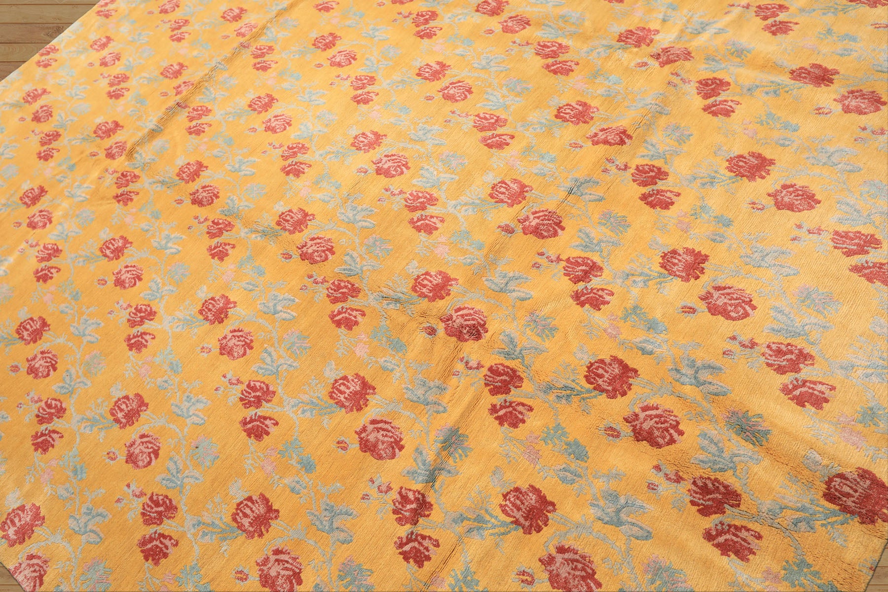 8x10 Gold, Blue, Rust Color Hand Knotted Tibetan Wool Transitional Oriental Rug