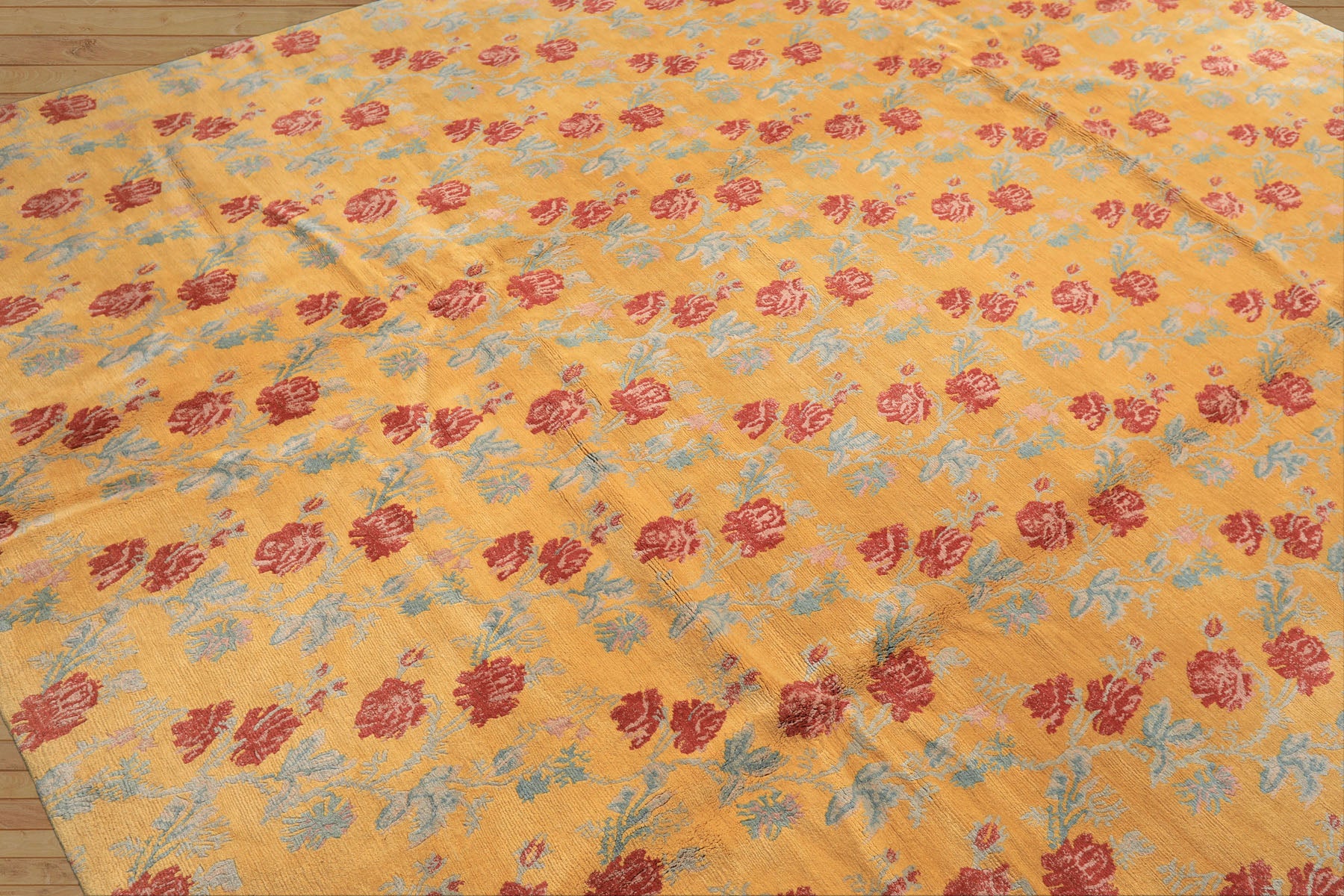 8x10 Gold, Blue, Rust Color Hand Knotted Tibetan Wool Transitional Oriental Rug