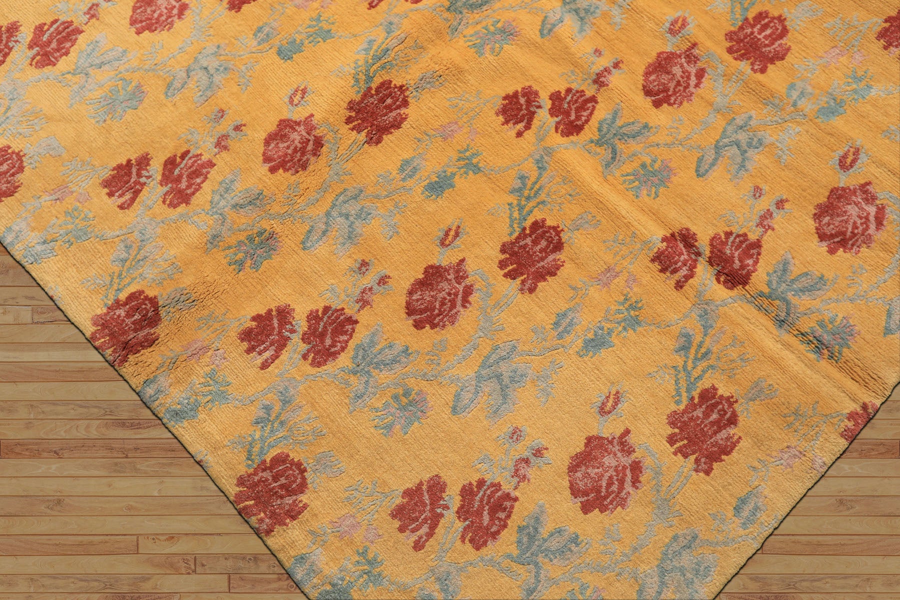 8x10 Gold, Blue, Rust Color Hand Knotted Tibetan Wool Transitional Oriental Rug