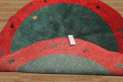Round Green, Red, Gold Color Hand Knotted Gabbeh Wool Modern & Contemporary Oriental Rug
