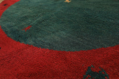 Round Green, Red, Gold Color Hand Knotted Gabbeh Wool Modern & Contemporary Oriental Rug