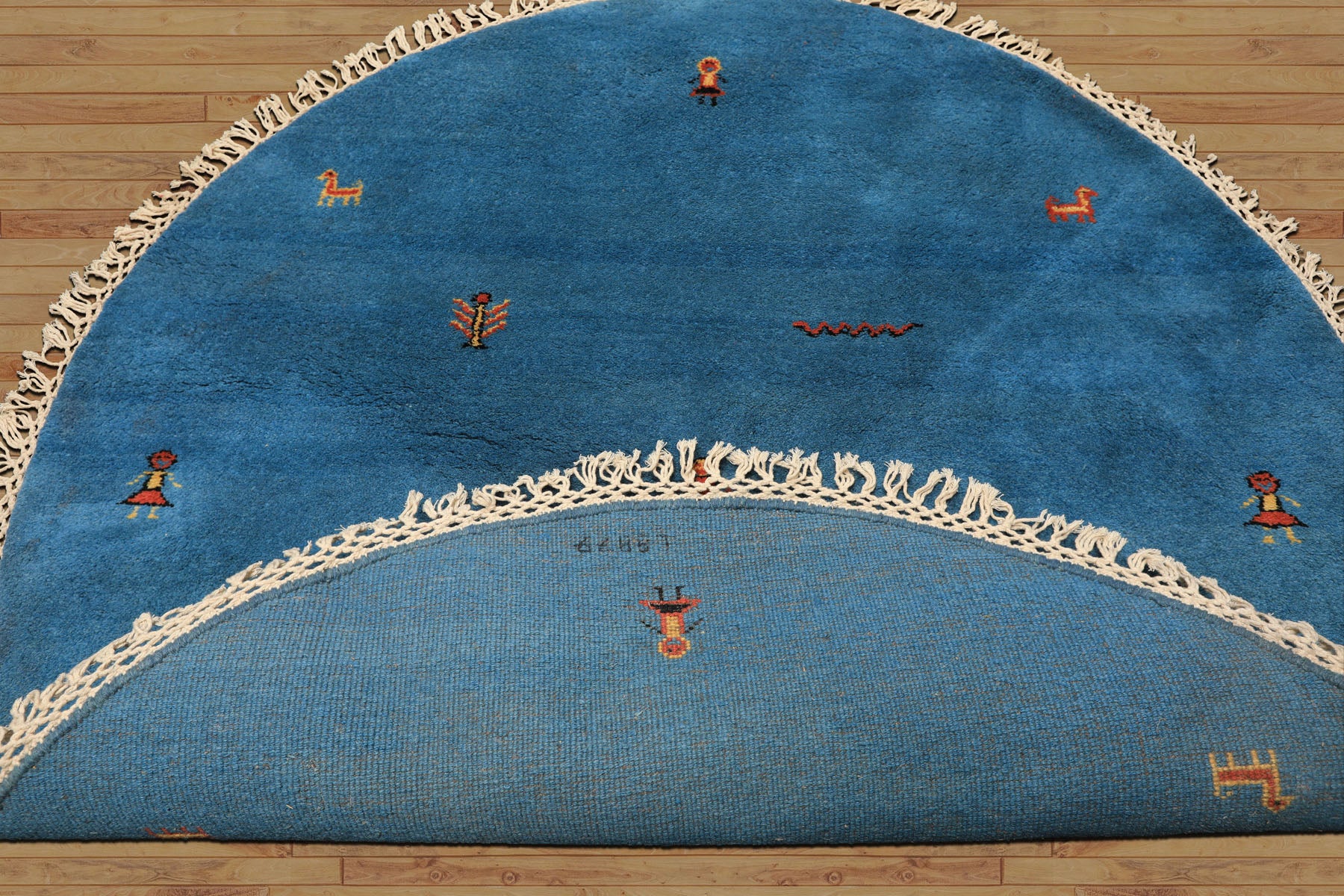 Round Aqua, Gold, Black Color Hand Knotted Gabbeh Wool Modern & Contemporary Oriental Rug