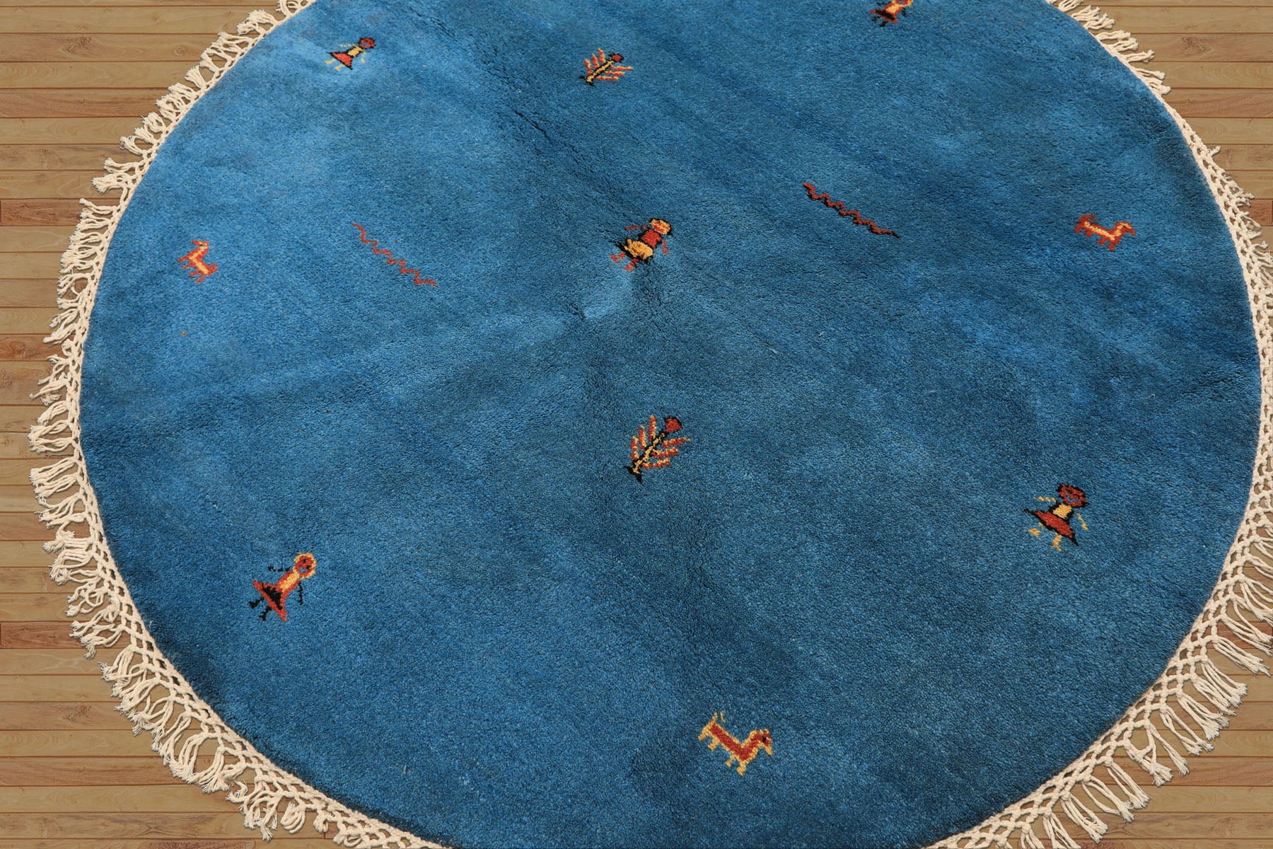 Round Aqua, Gold, Black Color Hand Knotted Gabbeh Wool Modern & Contemporary Oriental Rug