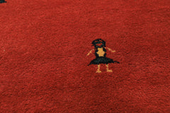 Round Coral, Gold, Black Color Hand Knotted Gabbeh Wool Modern & Contemporary Oriental Rug