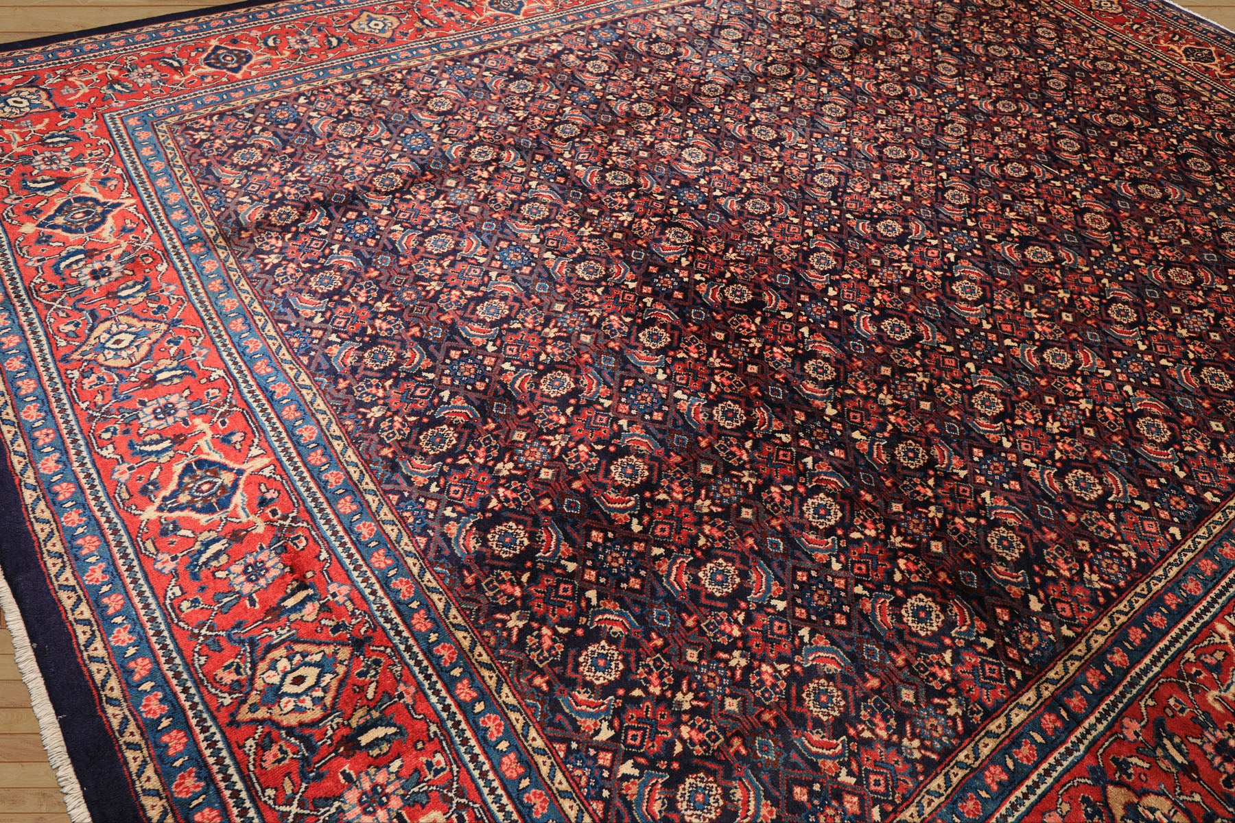 10x14 Navy, Coral, Blue Color Hand Knotted Bidjar Wool Traditional Oriental Rug