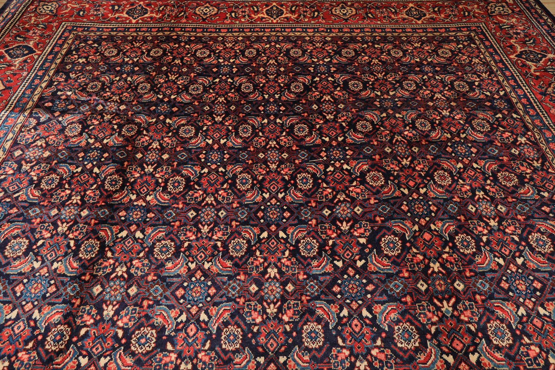 10x14 Navy, Coral, Blue Color Hand Knotted Bidjar Wool Traditional Oriental Rug