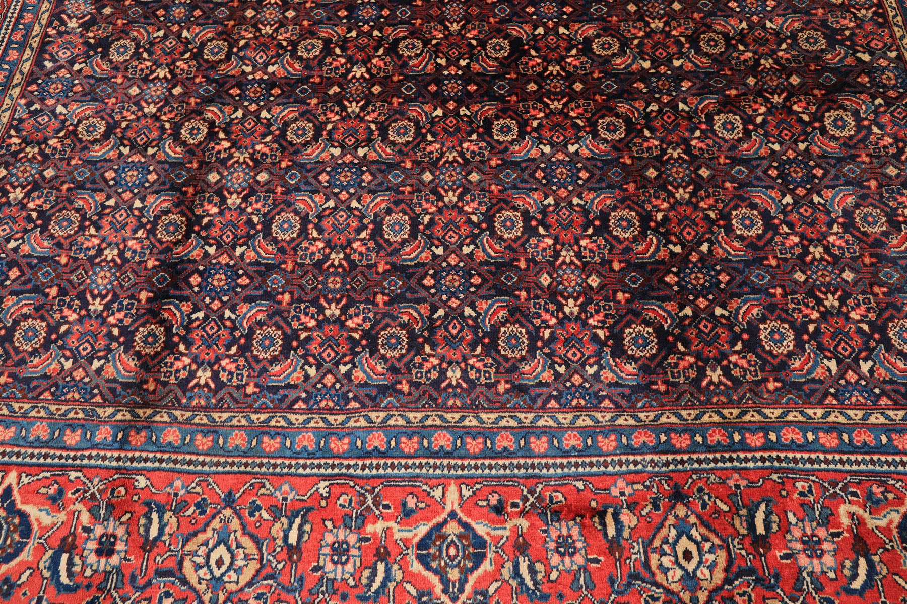 10x14 Navy, Coral, Blue Color Hand Knotted Bidjar Wool Traditional Oriental Rug