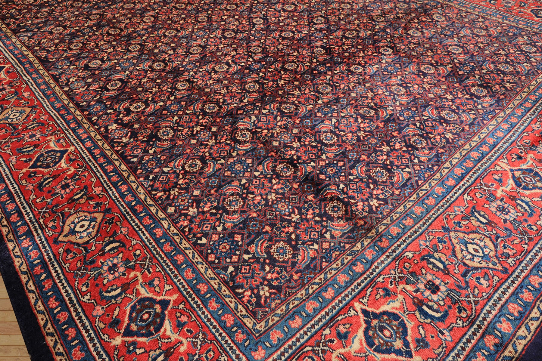 10x14 Navy, Coral, Blue Color Hand Knotted Bidjar Wool Traditional Oriental Rug