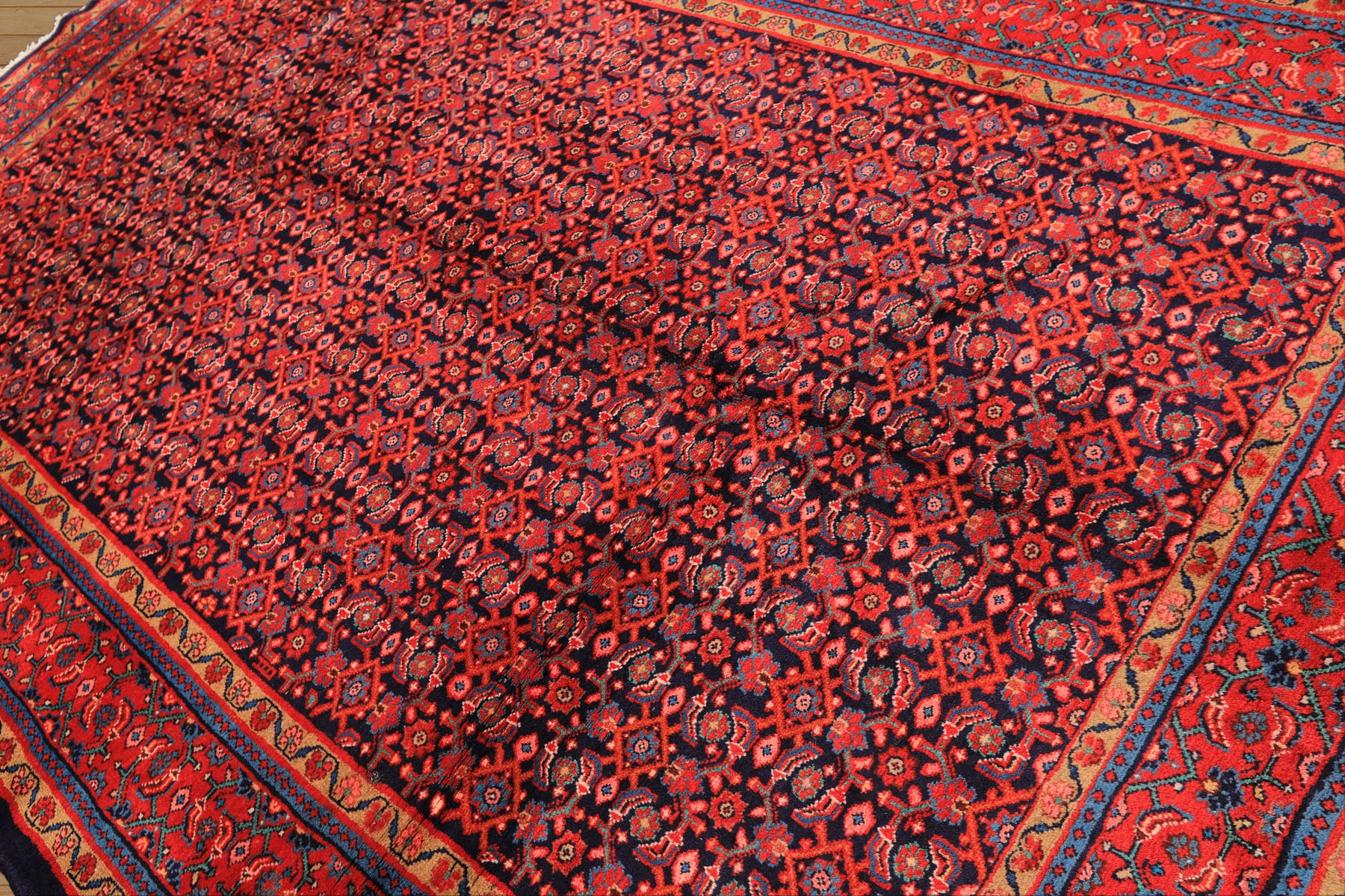 7x10 Navy, Coral, Aqua Color Hand Knotted Mahal Sarouk Wool Traditional Oriental Rug