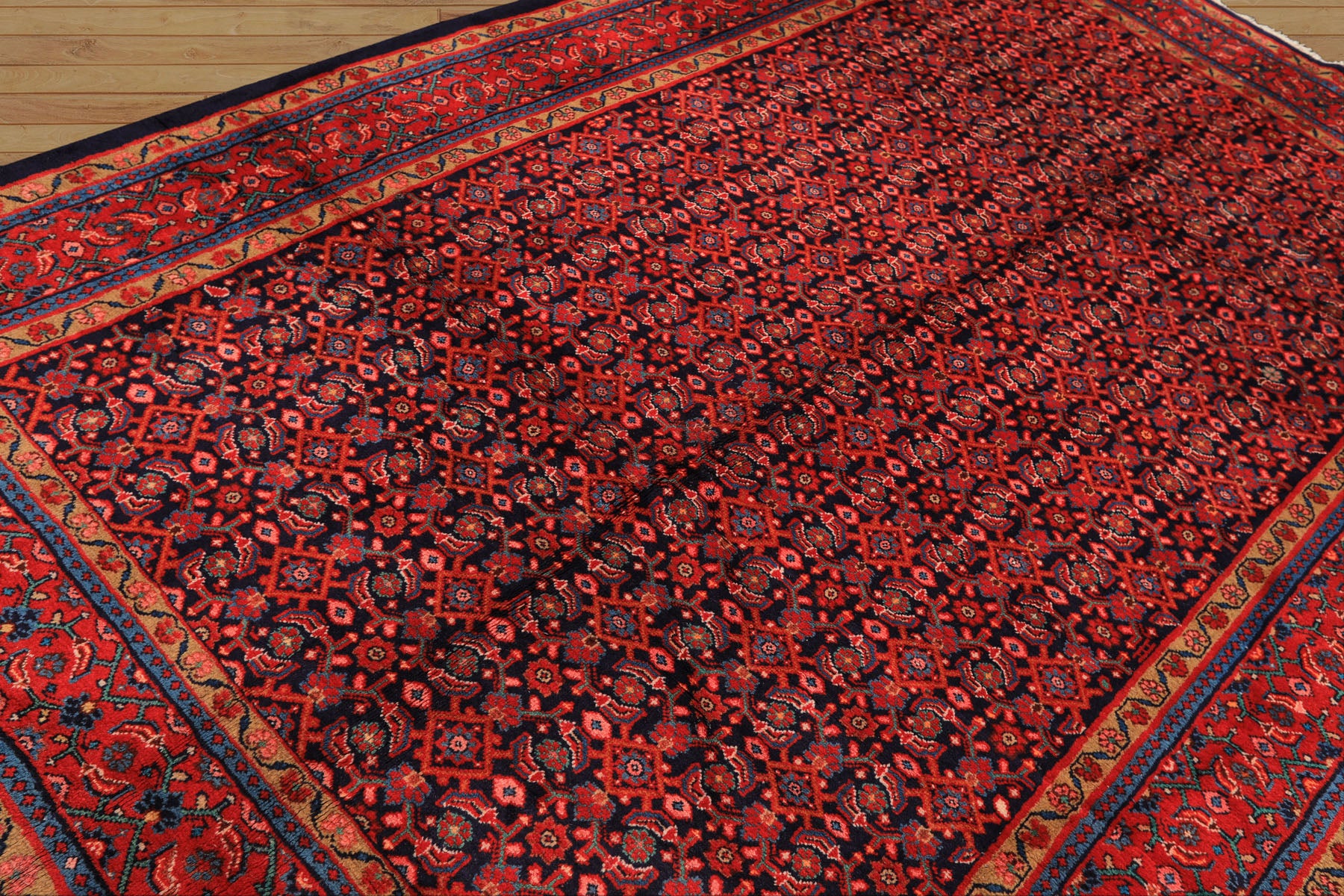 7x10 Navy, Coral, Aqua Color Hand Knotted Mahal Sarouk Wool Traditional Oriental Rug