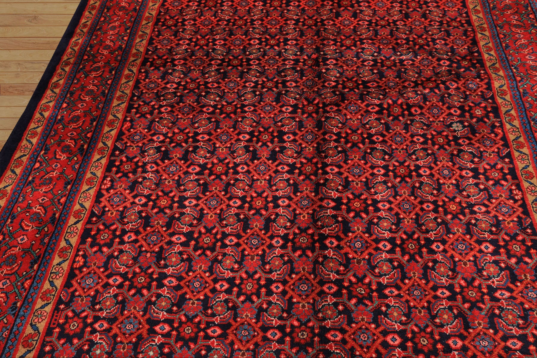 7x10 Navy, Coral, Aqua Color Hand Knotted Mahal Sarouk Wool Traditional Oriental Rug