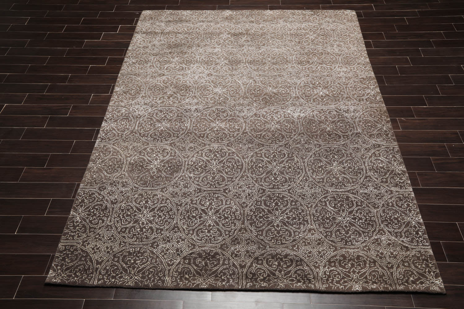 8x10 Brown, Beige, Color Hand Tufted All-Over Wool & Art Silk||Wool Transitional Oriental Rug