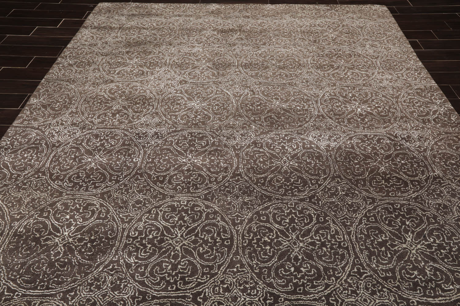 8x10 Brown, Beige, Color Hand Tufted All-Over Wool & Art Silk||Wool Transitional Oriental Rug