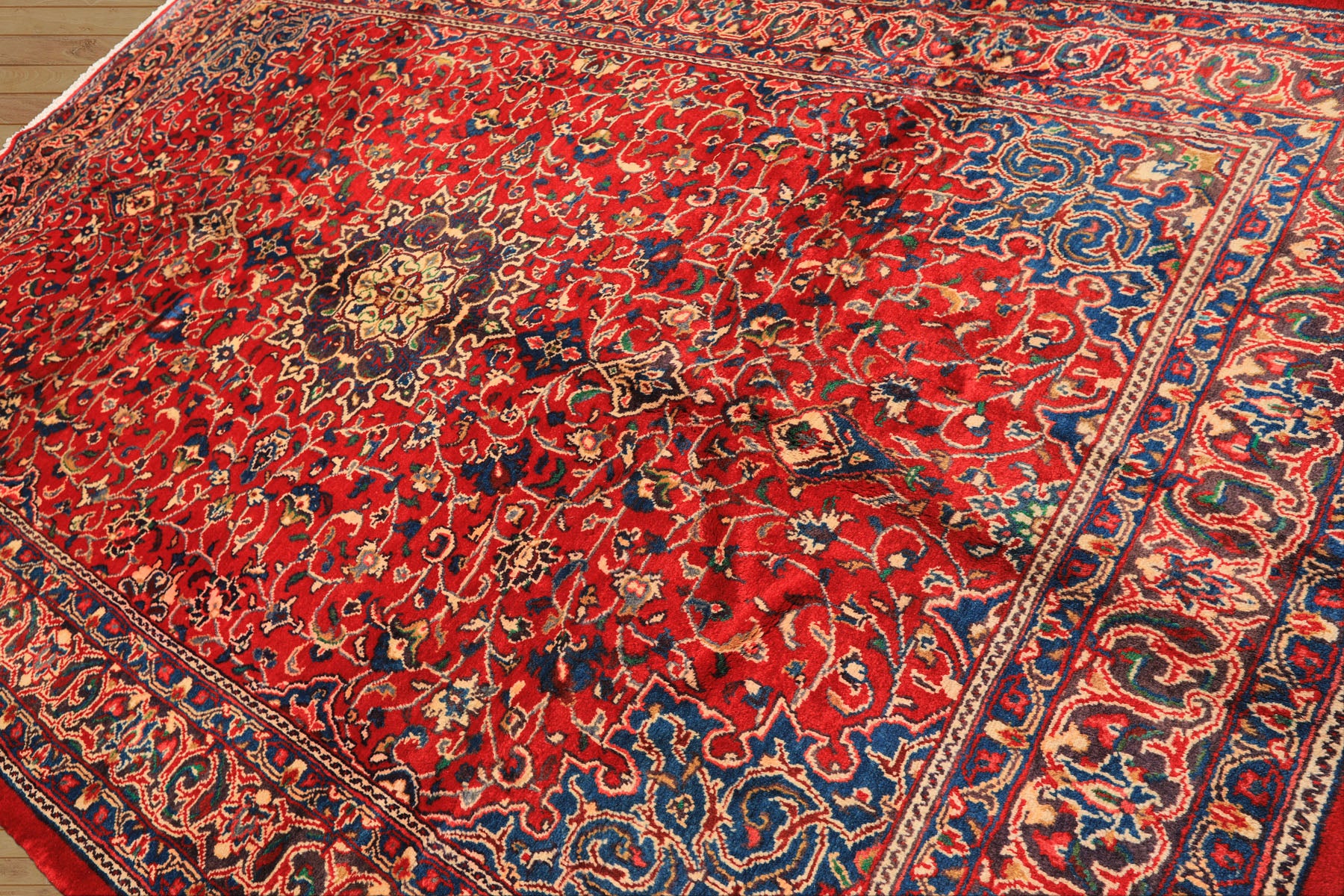 7x11 Red, Aqua, Aubergine Color Hand Knotted Sarouk Wool Traditional Oriental Rug
