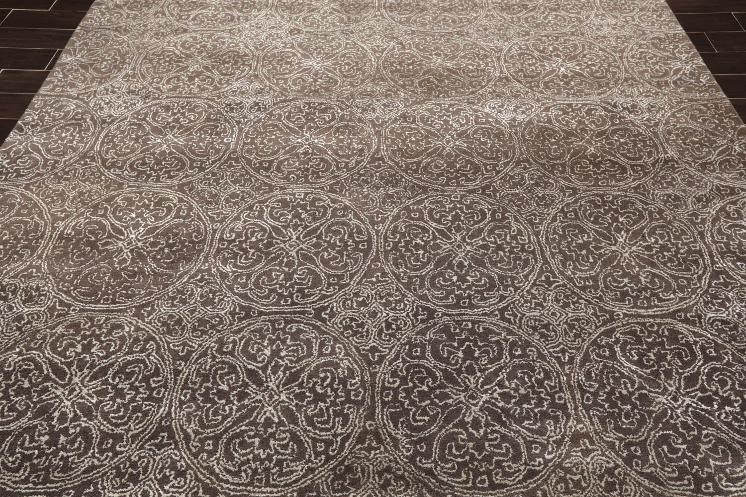 8x10 Brown, Beige, Color Hand Tufted All-Over Wool & Art Silk||Wool Transitional Oriental Rug