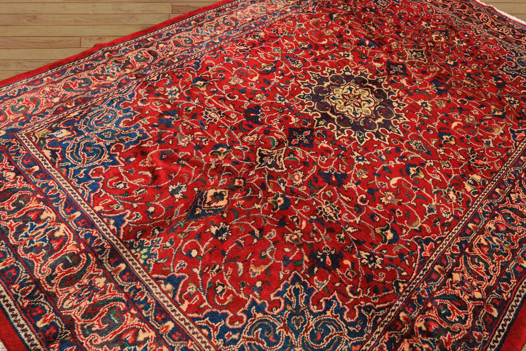 7x11 Red, Aqua, Aubergine Color Hand Knotted Sarouk Wool Traditional Oriental Rug