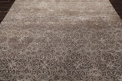 8x10 Brown, Beige, Color Hand Tufted All-Over Wool & Art Silk||Wool Transitional Oriental Rug