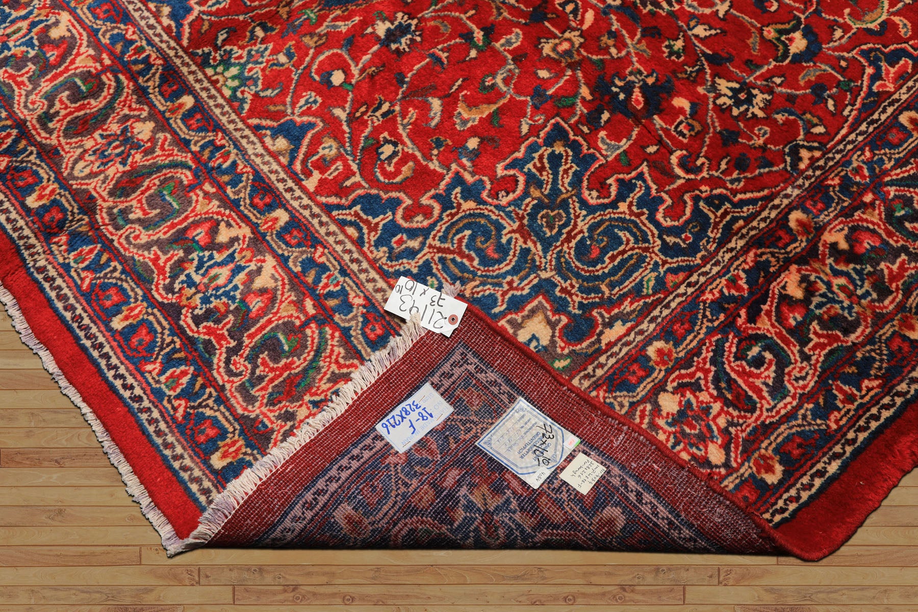 7x11 Red, Aqua, Aubergine Color Hand Knotted Sarouk Wool Traditional Oriental Rug