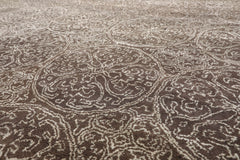 8x10 Brown, Beige, Color Hand Tufted All-Over Wool & Art Silk||Wool Transitional Oriental Rug