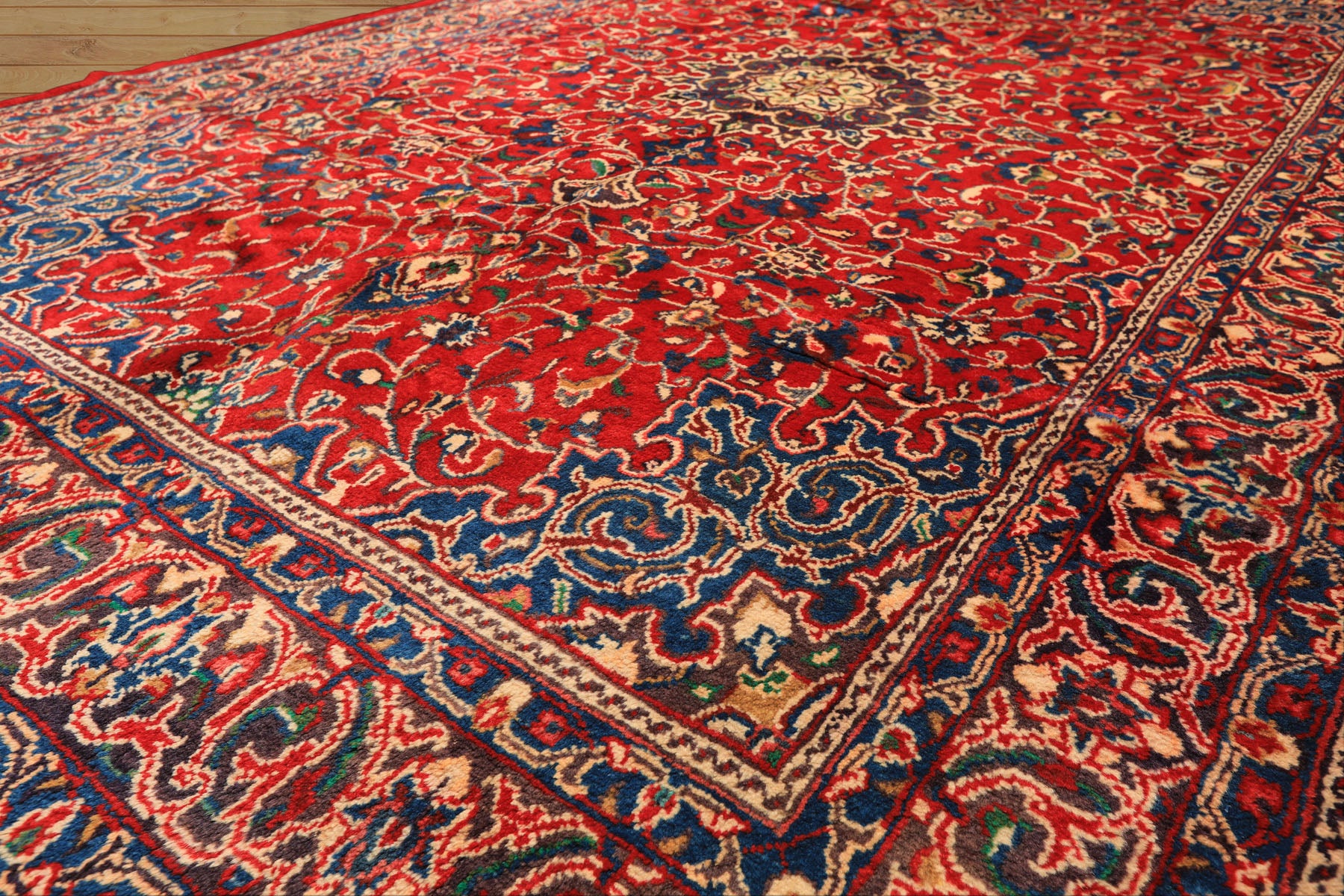 7x11 Red, Aqua, Aubergine Color Hand Knotted Sarouk Wool Traditional Oriental Rug