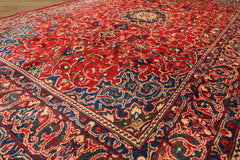 7x11 Red, Aqua, Aubergine Color Hand Knotted Sarouk Wool Traditional Oriental Rug