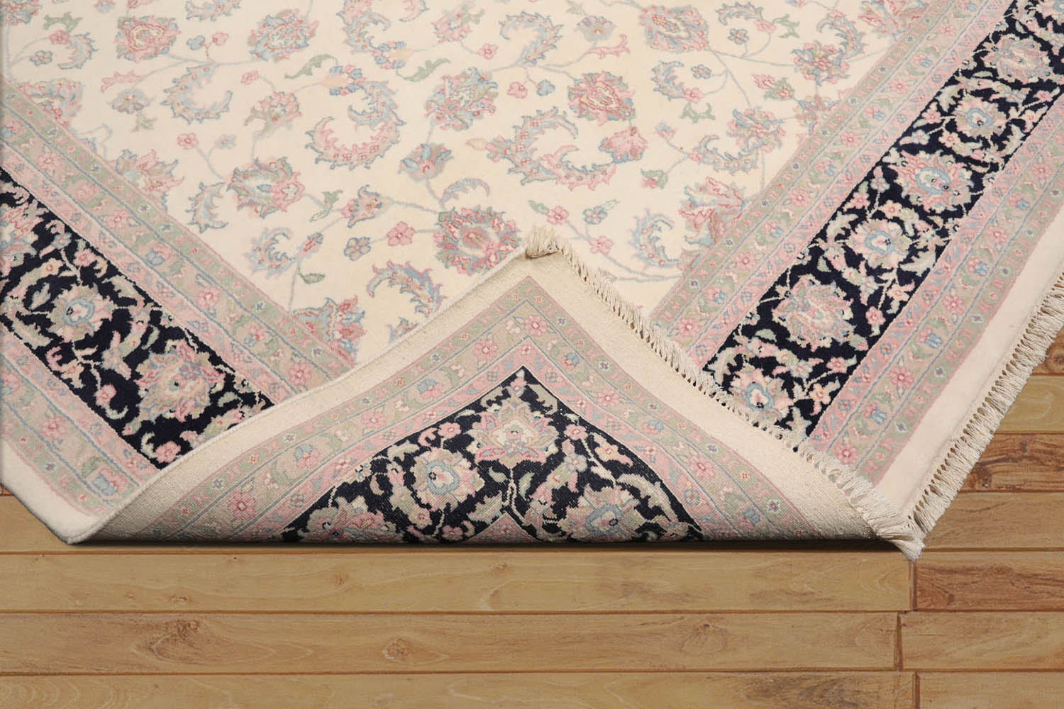 8x10 Ivory, Black, Rose Color Hand Knotted Floral 100% Wool Traditional-Persian/Oriental Oriental Rug