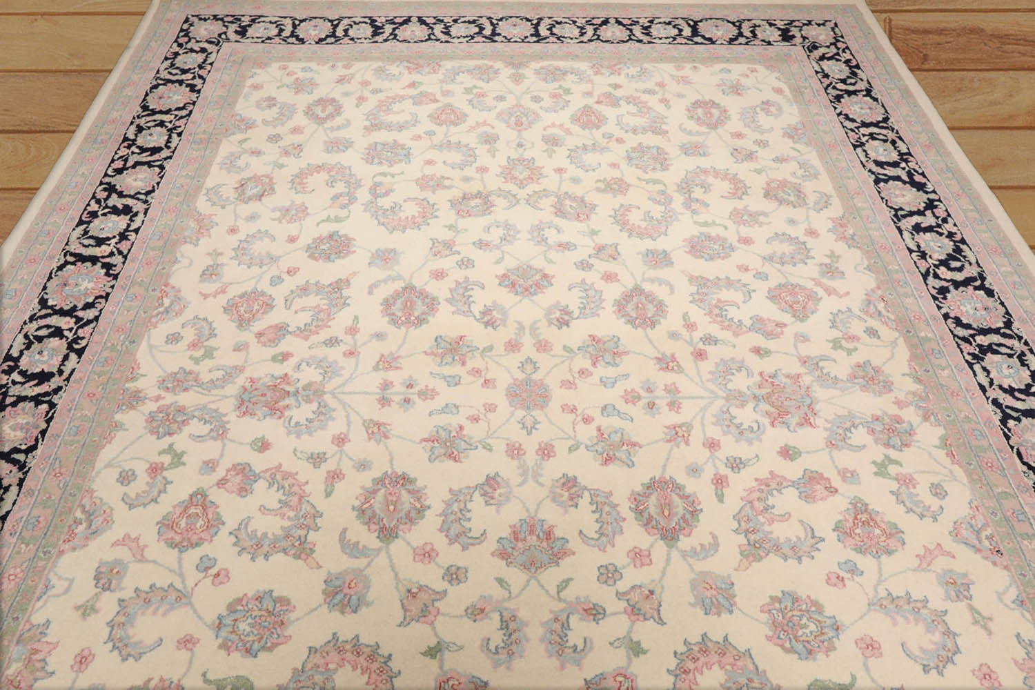 8x10 Ivory, Black, Rose Color Hand Knotted Floral 100% Wool Traditional-Persian/Oriental Oriental Rug