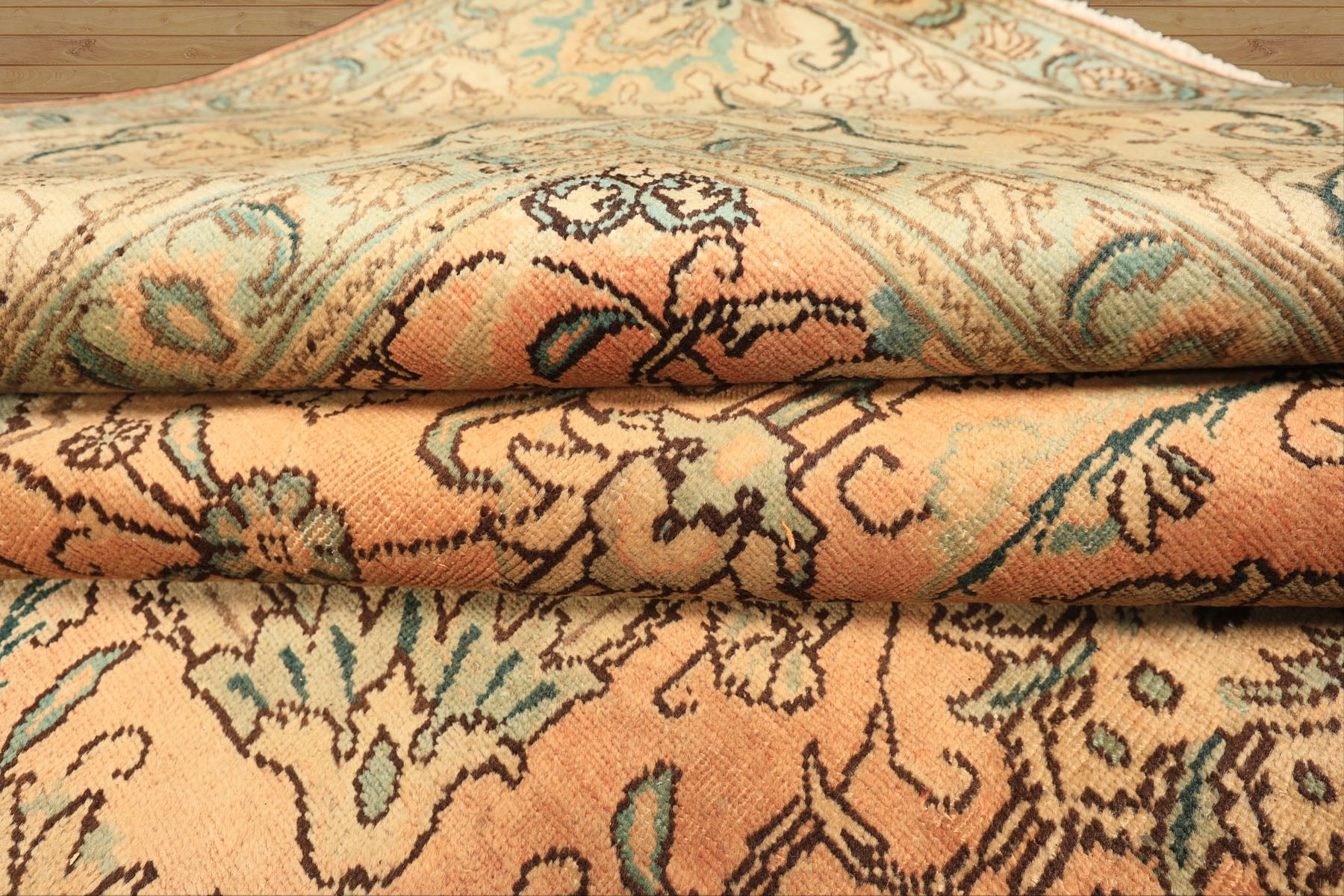 10x14 Peach, Beige, Celadon Color Hand Knotted Tabriz Wool Traditional Oriental Rug